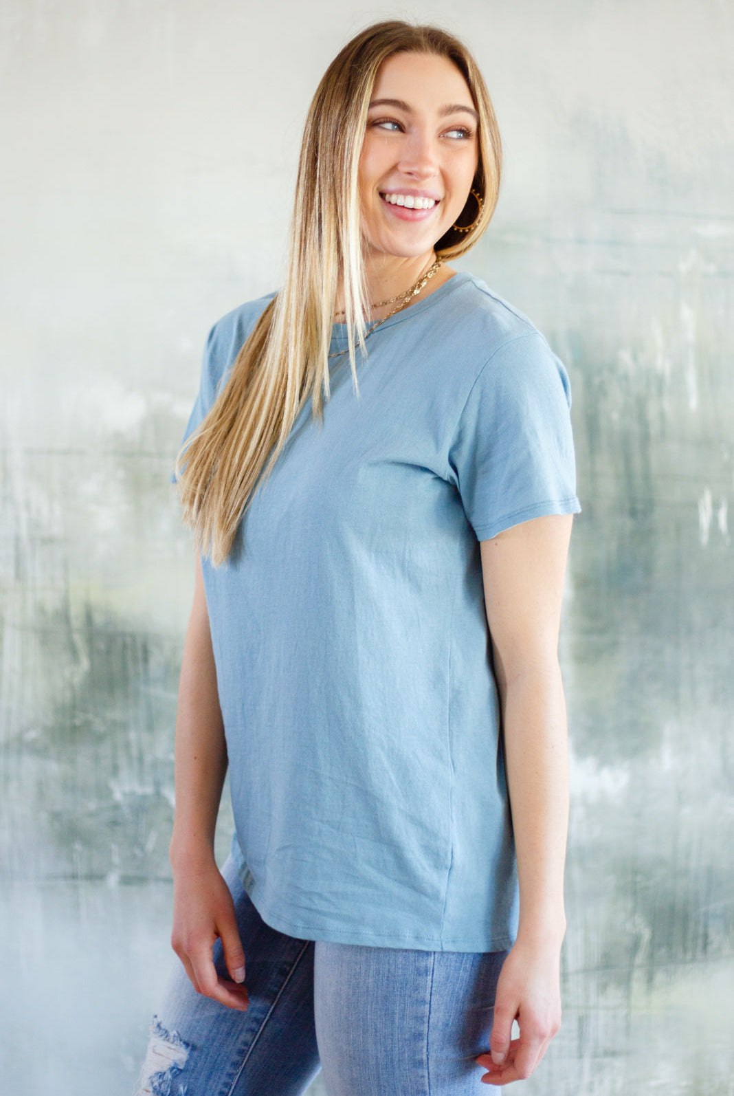Cardinal Short Sleeve Tee in Blue Grey-Short Sleeve Tops-Krush Kandy, Women's Online Fashion Boutique Located in Phoenix, Arizona (Scottsdale Area)