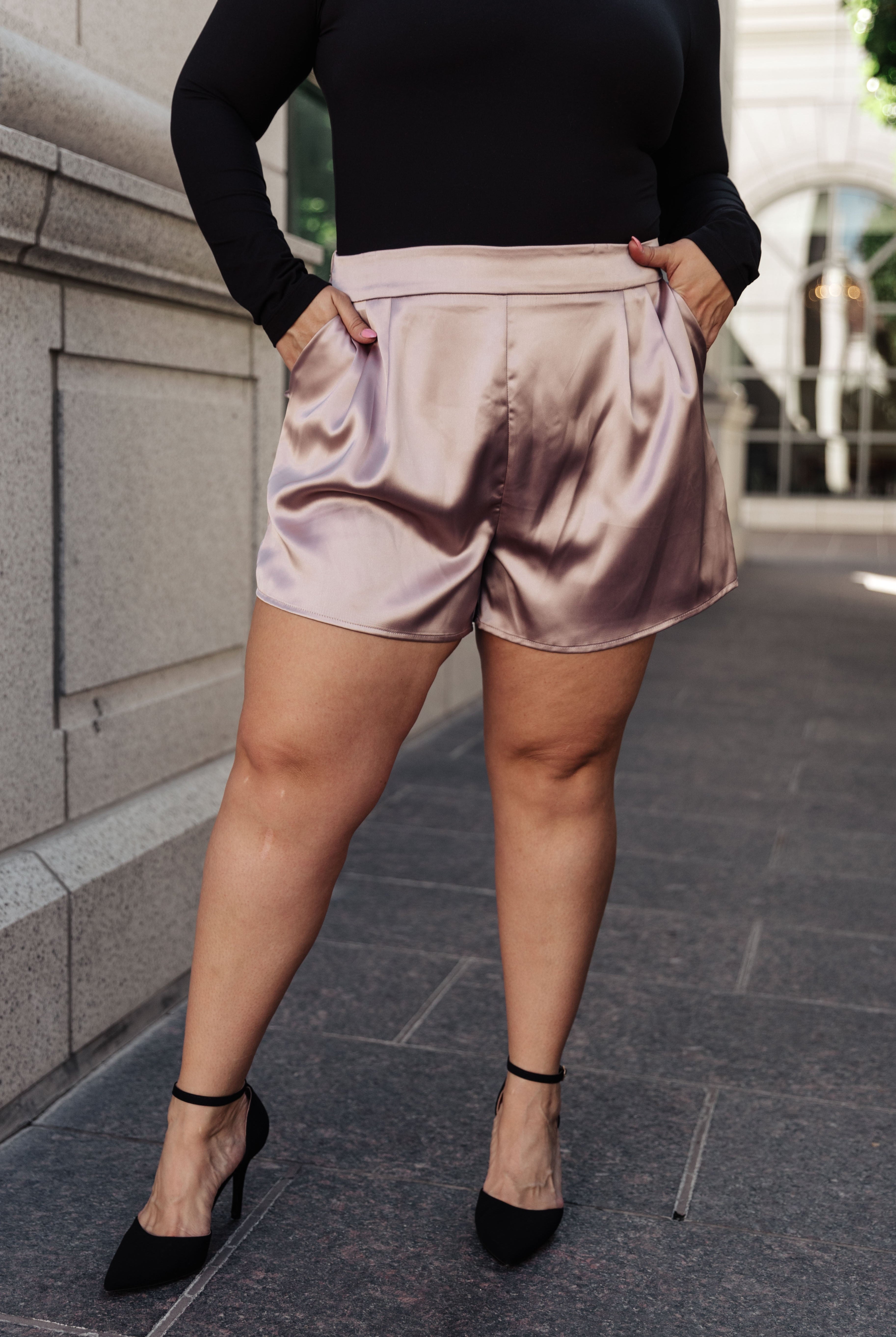 Champagne and Roses Satin Shorts-Shorts-Krush Kandy, Women's Online Fashion Boutique Located in Phoenix, Arizona (Scottsdale Area)