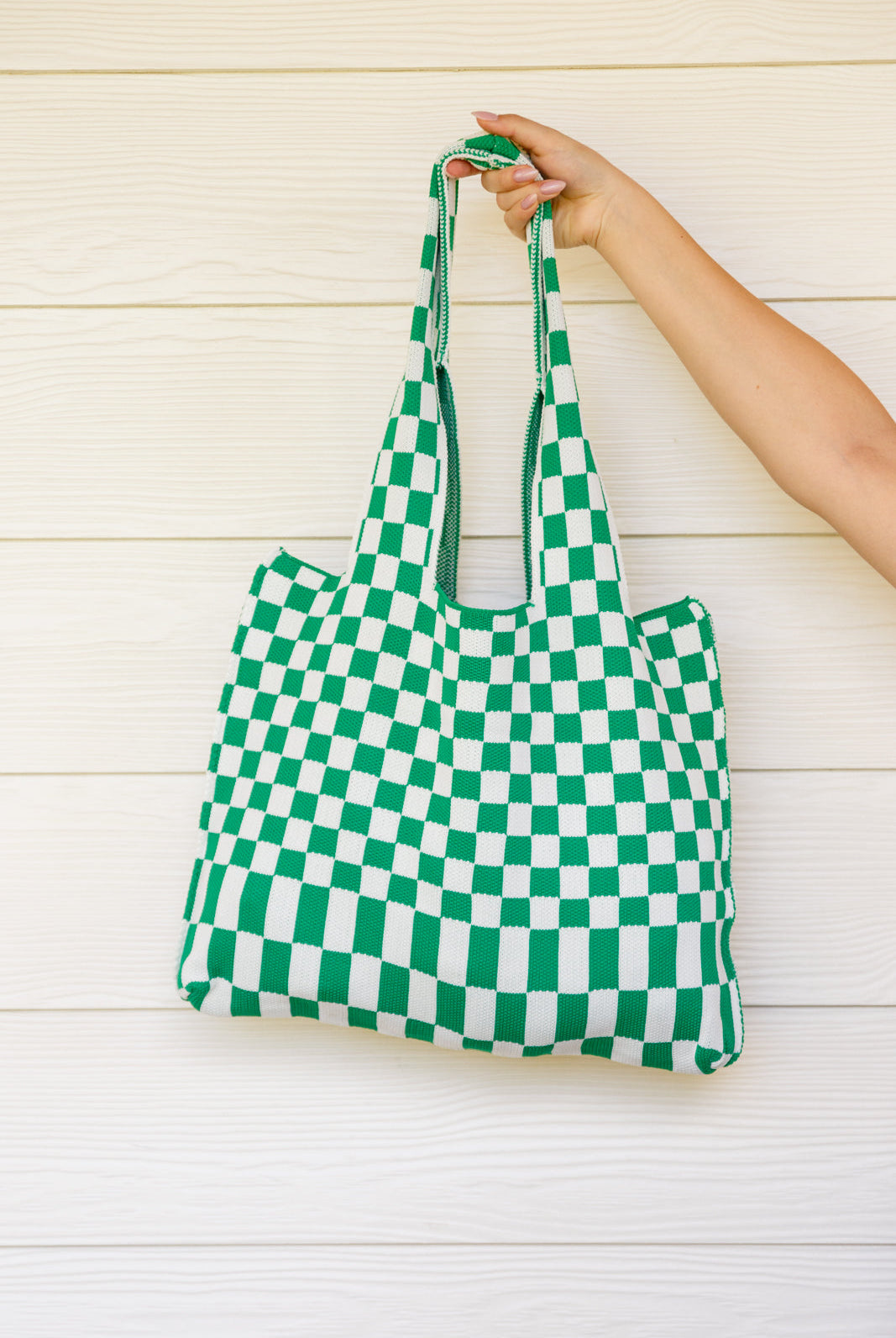 Checkerboard Lazy Wind Big Bag in Green & White-Purses & Bags-Krush Kandy, Women's Online Fashion Boutique Located in Phoenix, Arizona (Scottsdale Area)
