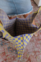 Checkerboard Lazy Wind Big Bag in Lilac & Yellow-Purses & Bags-Krush Kandy, Women's Online Fashion Boutique Located in Phoenix, Arizona (Scottsdale Area)