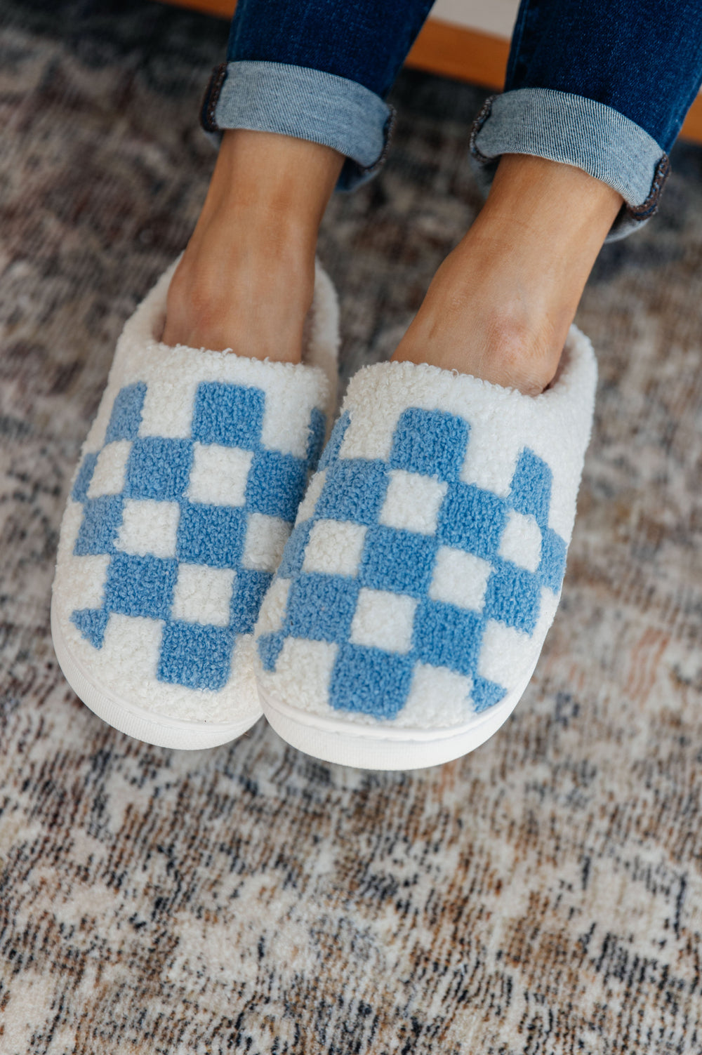 Checked Out Slippers in Blue-Slippers-Krush Kandy, Women's Online Fashion Boutique Located in Phoenix, Arizona (Scottsdale Area)