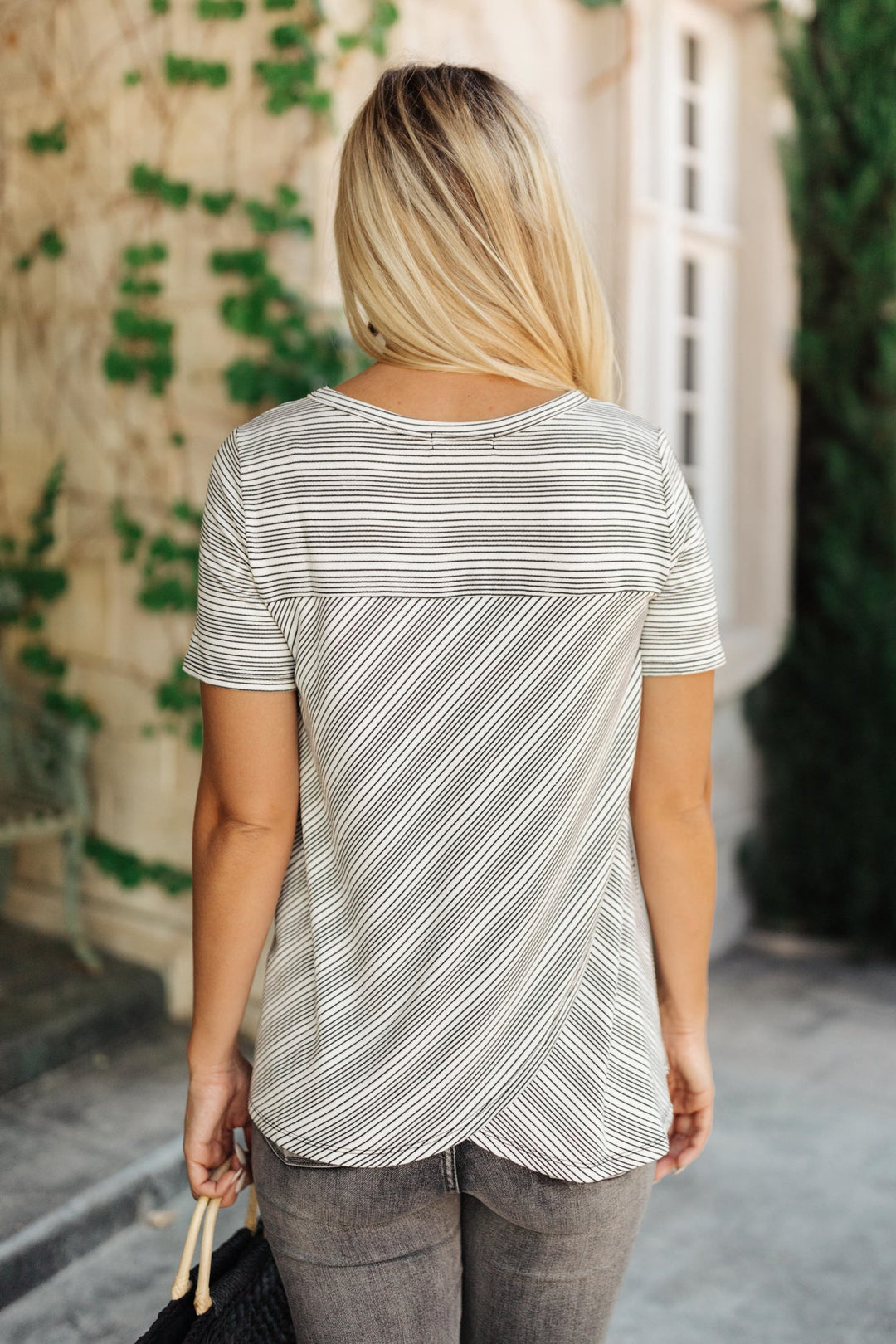 Cozy In Stripes Top in Gray-Short Sleeve Tops-Krush Kandy, Women's Online Fashion Boutique Located in Phoenix, Arizona (Scottsdale Area)
