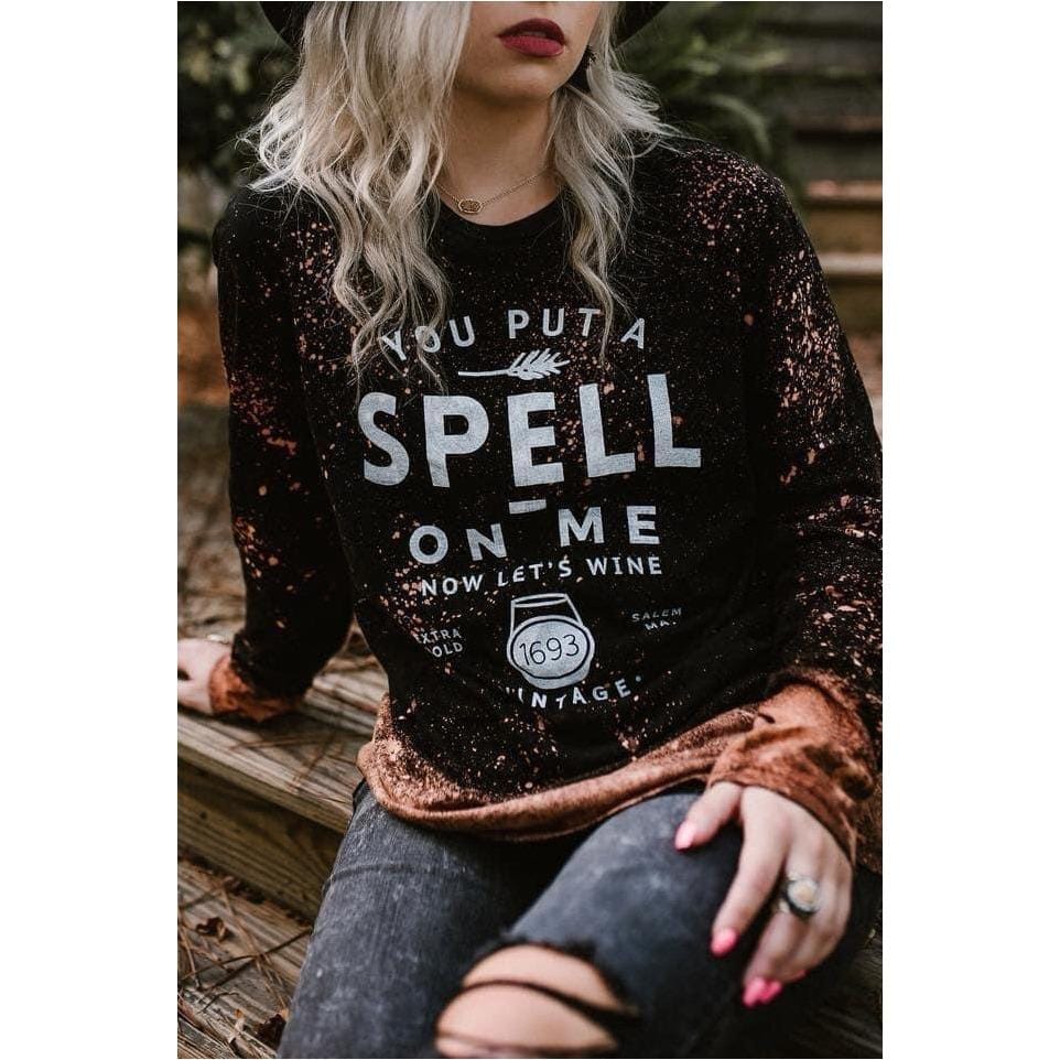 You Put A Spell On Me Bleached Longsleeve-Graphic Tees-Krush Kandy, Women's Online Fashion Boutique Located in Phoenix, Arizona (Scottsdale Area)