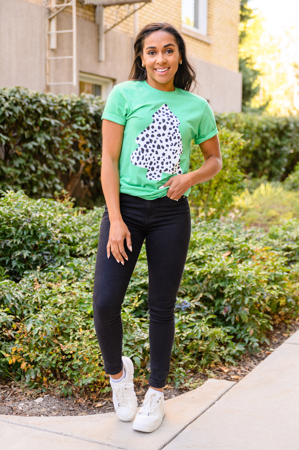 Dalmatian Tree Graphic Tee in Kelly Green-Graphic Tees-Krush Kandy, Women's Online Fashion Boutique Located in Phoenix, Arizona (Scottsdale Area)