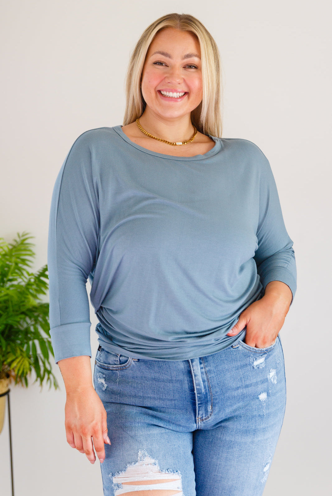 Daytime Boat Neck Top in Blue Gray-Long Sleeve Tops-Krush Kandy, Women's Online Fashion Boutique Located in Phoenix, Arizona (Scottsdale Area)