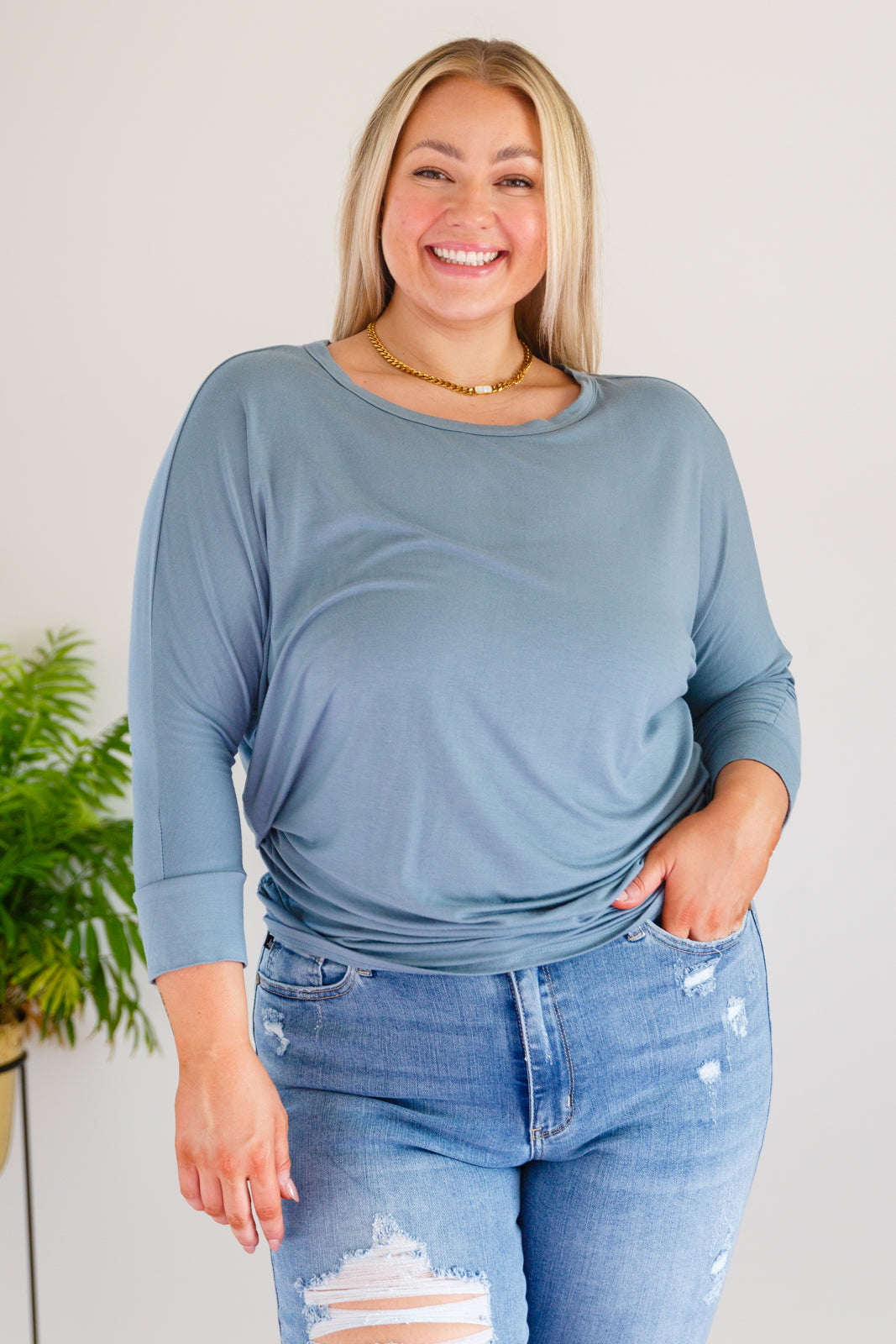 Daytime Boat Neck Top in Blue Gray-Long Sleeve Tops-Krush Kandy, Women's Online Fashion Boutique Located in Phoenix, Arizona (Scottsdale Area)