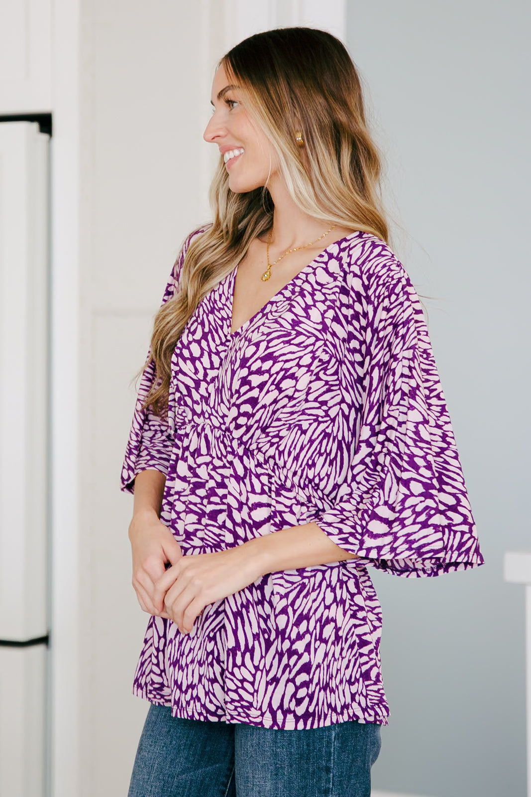 Dearest Dreamer Peplum Top in Painted Purple-Long Sleeve Tops-Krush Kandy, Women's Online Fashion Boutique Located in Phoenix, Arizona (Scottsdale Area)
