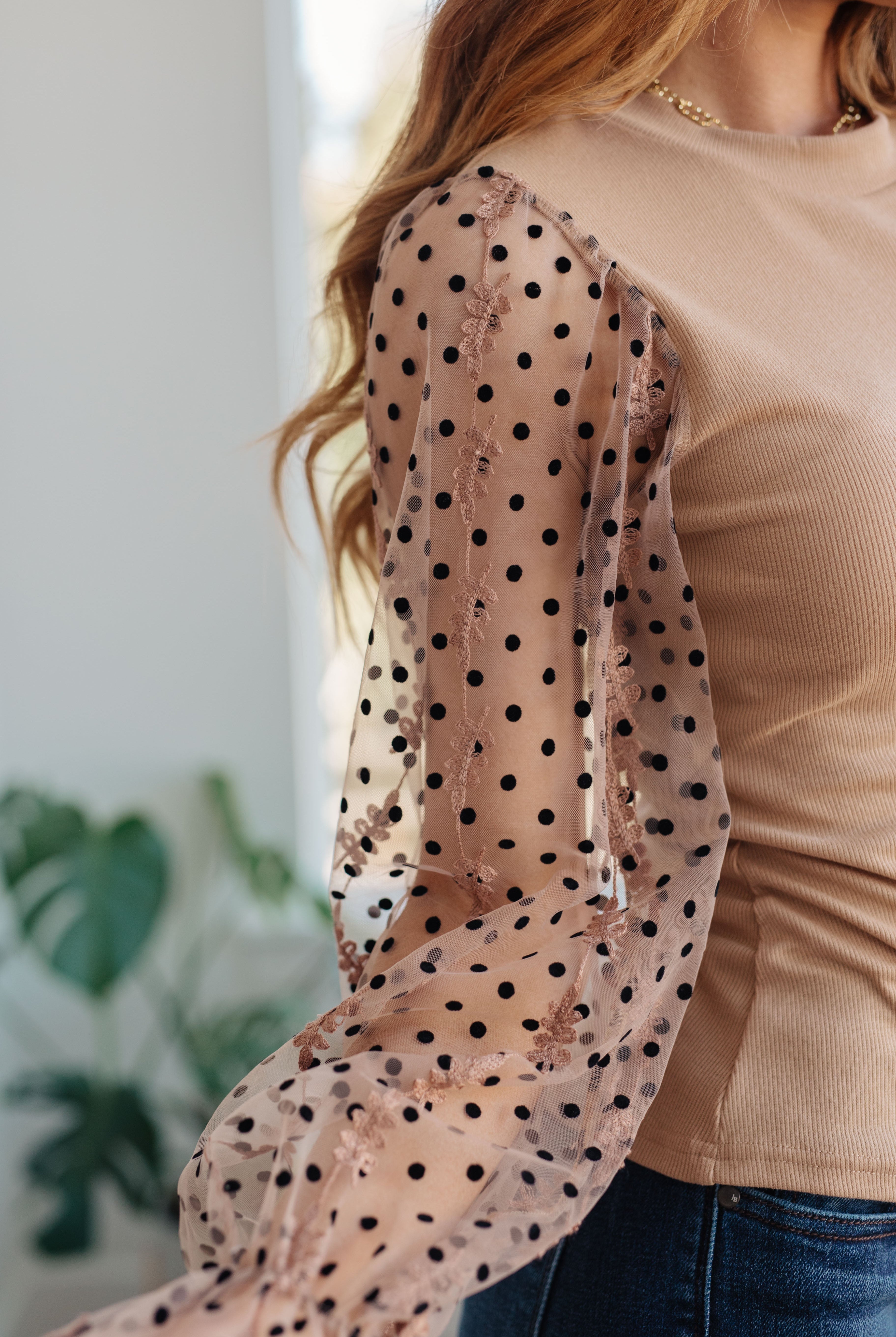 Dots on My Sleeves Blouse-Long Sleeve Tops-Krush Kandy, Women's Online Fashion Boutique Located in Phoenix, Arizona (Scottsdale Area)