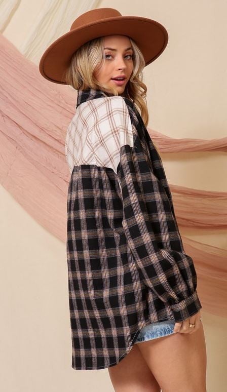 Avery Button Down Plaid Top-Long Sleeve Tops-Krush Kandy, Women's Online Fashion Boutique Located in Phoenix, Arizona (Scottsdale Area)