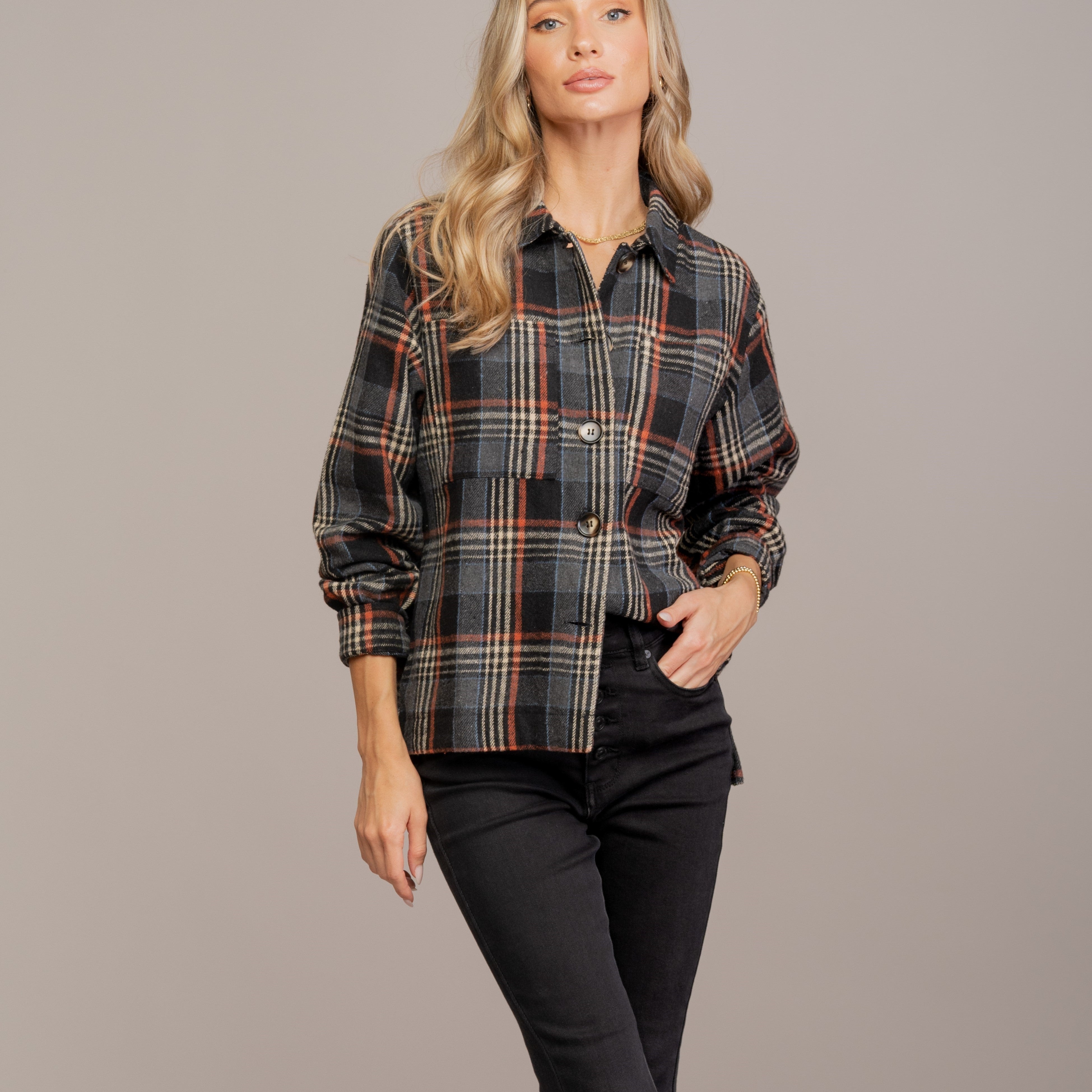 Fearless Plaid Button Up-Long Sleeve Tops-Krush Kandy, Women's Online Fashion Boutique Located in Phoenix, Arizona (Scottsdale Area)