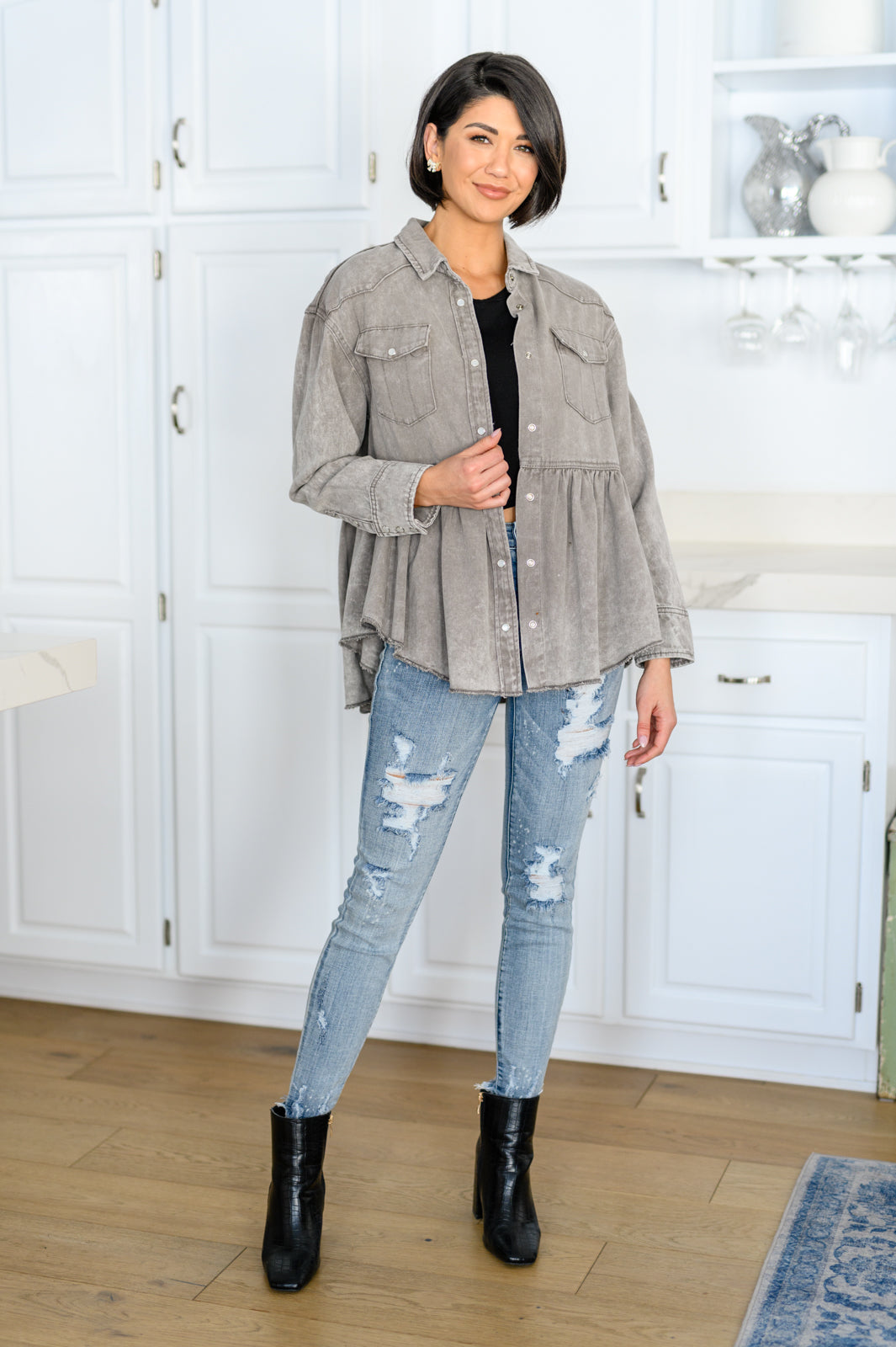 Earl Grey Button Up Long Sleeve Top | S-3XL-Long Sleeve Tops-Krush Kandy, Women's Online Fashion Boutique Located in Phoenix, Arizona (Scottsdale Area)