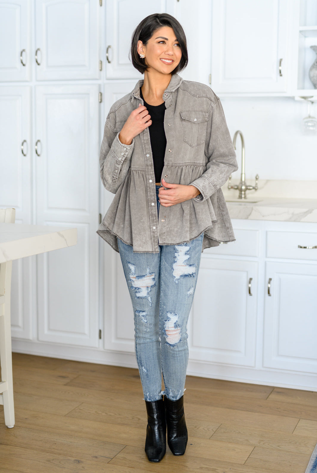Earl Grey Button Up Long Sleeve Top | S-3XL-Long Sleeve Tops-Krush Kandy, Women's Online Fashion Boutique Located in Phoenix, Arizona (Scottsdale Area)