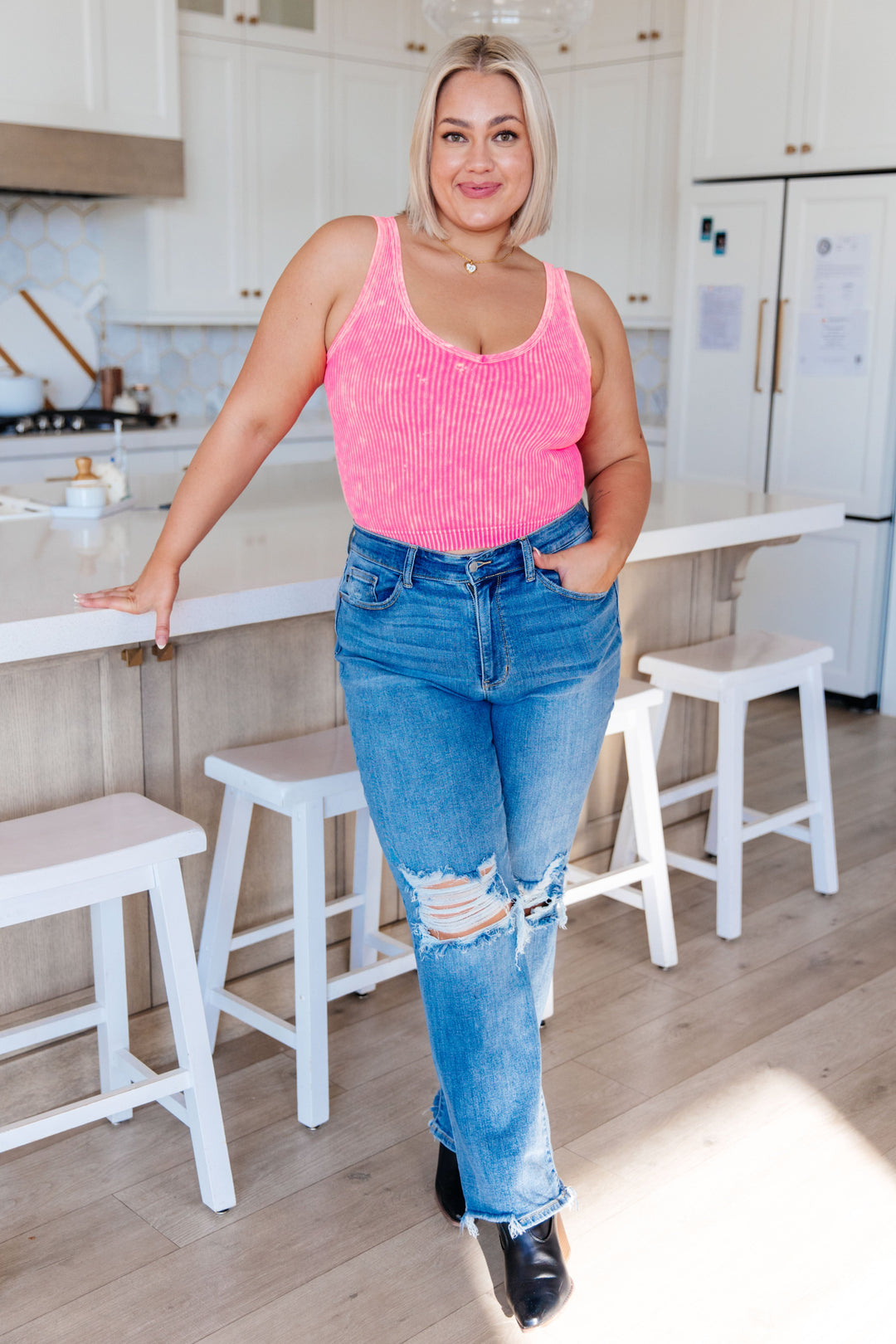 Effortless Reversible Mineral Wash Ribbed Tank in Neon Coral-Tanks-Krush Kandy, Women's Online Fashion Boutique Located in Phoenix, Arizona (Scottsdale Area)
