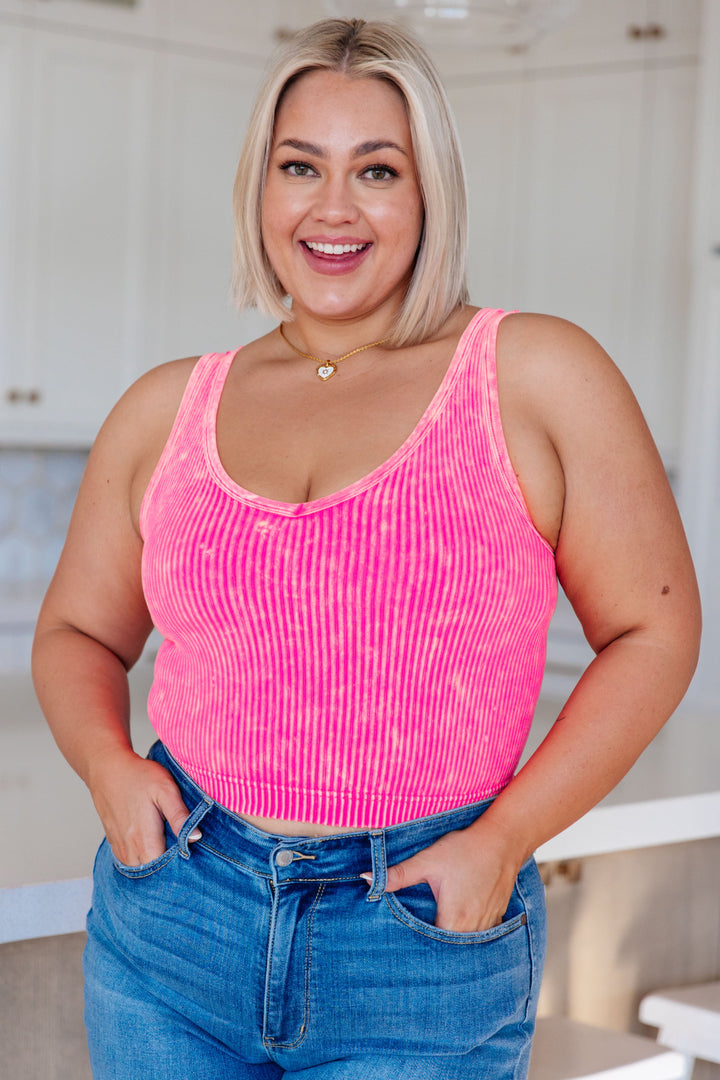 Effortless Reversible Mineral Wash Ribbed Tank in Neon Coral-Tanks-Krush Kandy, Women's Online Fashion Boutique Located in Phoenix, Arizona (Scottsdale Area)