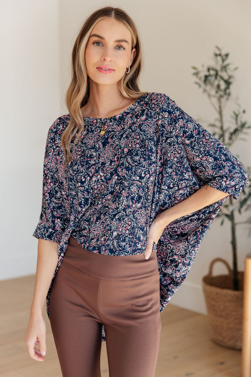 Essential Blouse in Navy Paisley-Short Sleeve Tops-Krush Kandy, Women's Online Fashion Boutique Located in Phoenix, Arizona (Scottsdale Area)