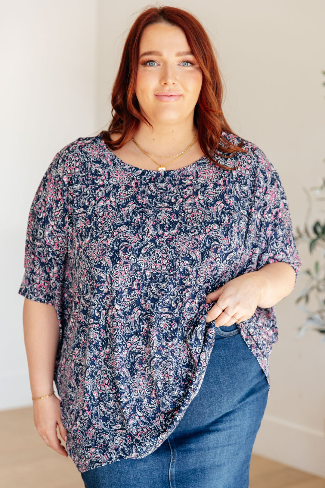 Essential Blouse in Navy Paisley-Short Sleeve Tops-Krush Kandy, Women's Online Fashion Boutique Located in Phoenix, Arizona (Scottsdale Area)