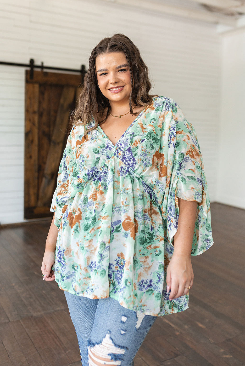 Fabled in Floral Draped Peplum Top in Ivory-Short Sleeve Tops-Krush Kandy, Women's Online Fashion Boutique Located in Phoenix, Arizona (Scottsdale Area)