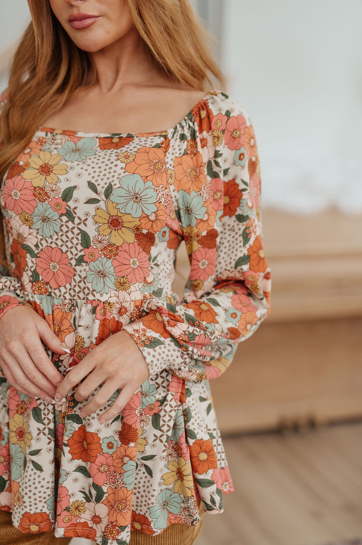 Fall For Florals Babydoll Top-Long Sleeve Tops-Krush Kandy, Women's Online Fashion Boutique Located in Phoenix, Arizona (Scottsdale Area)