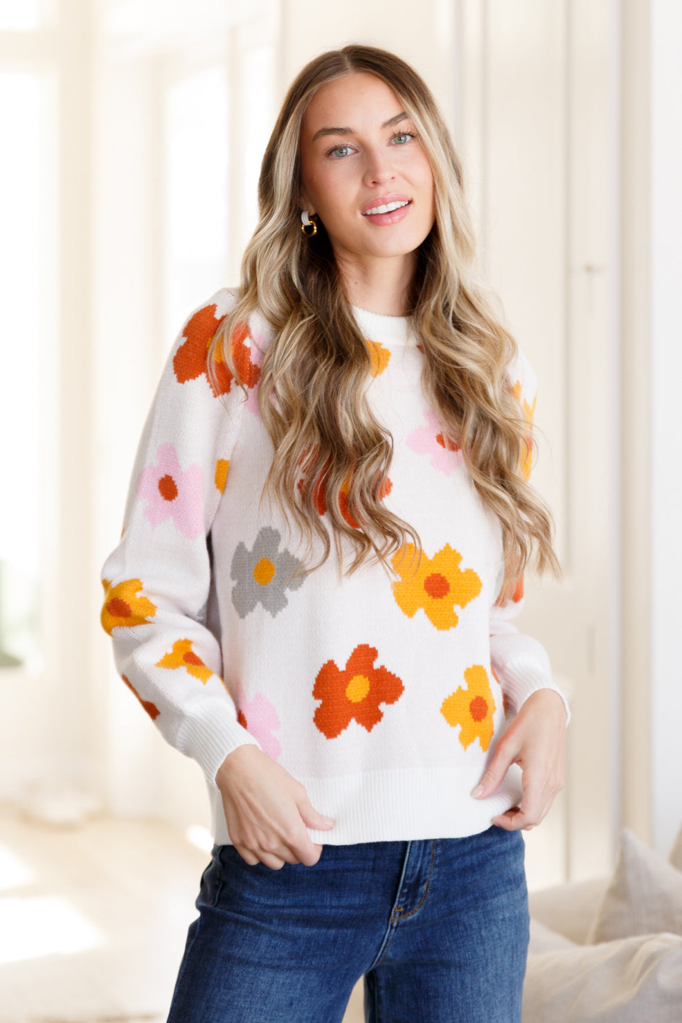 Falling Flowers Floral Sweater-Sweaters-Krush Kandy, Women's Online Fashion Boutique Located in Phoenix, Arizona (Scottsdale Area)