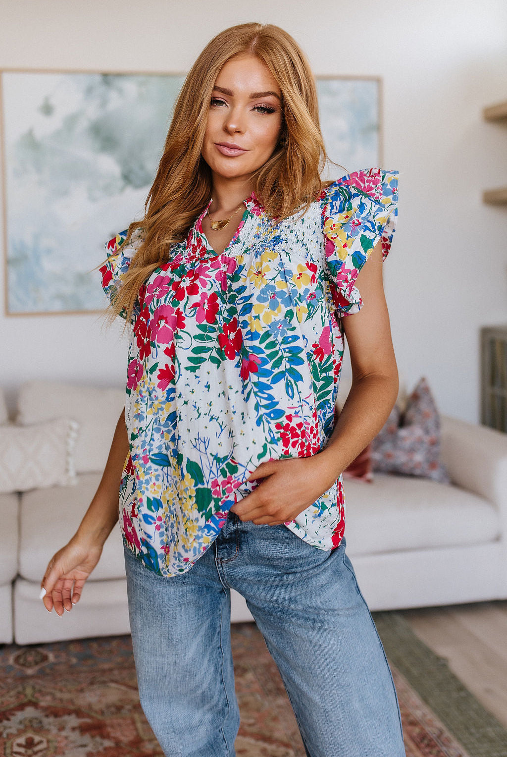 Floral Impressions Blouse-Short Sleeve Tops-Krush Kandy, Women's Online Fashion Boutique Located in Phoenix, Arizona (Scottsdale Area)