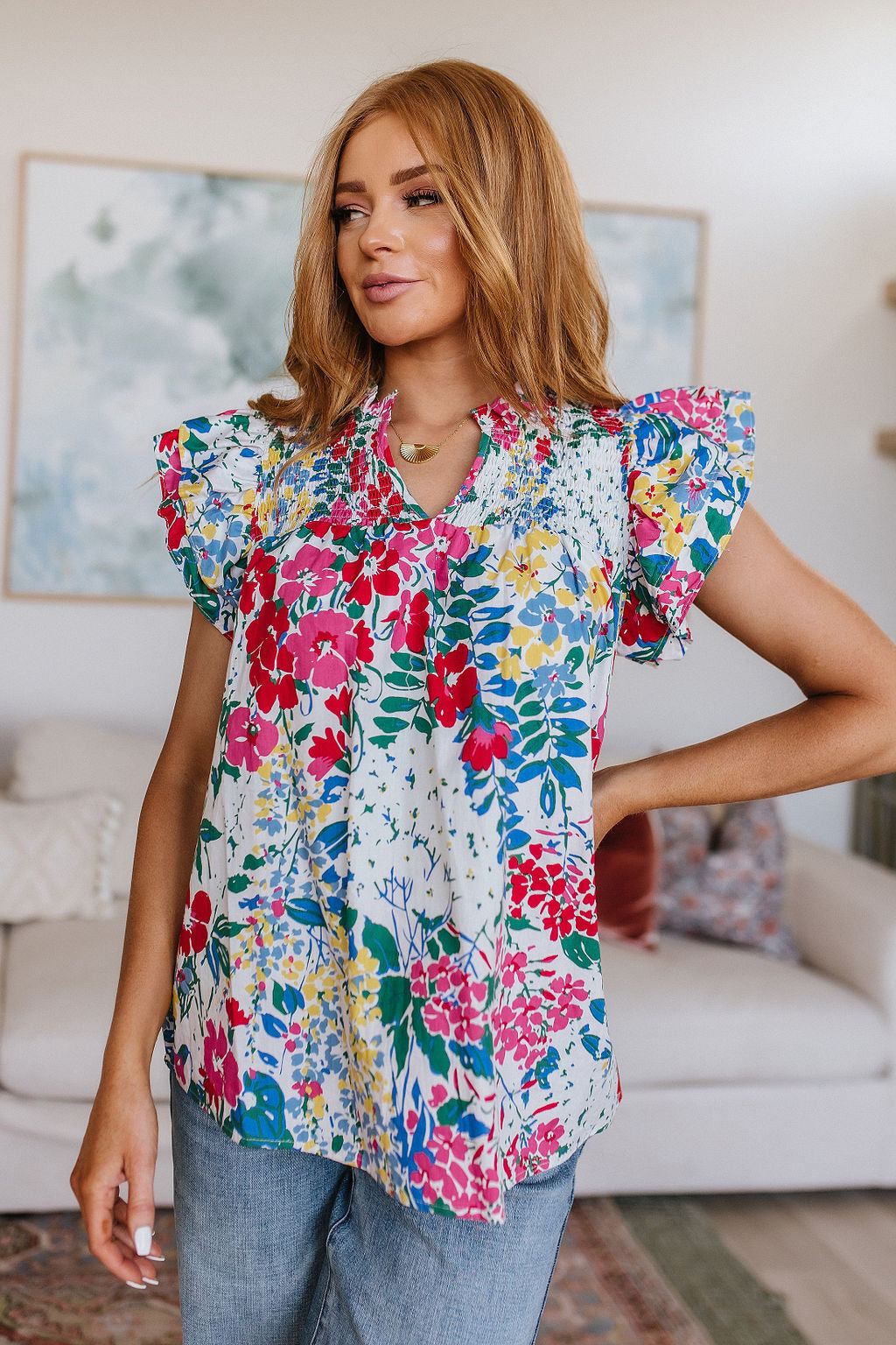 Floral Impressions Blouse-Short Sleeve Tops-Krush Kandy, Women's Online Fashion Boutique Located in Phoenix, Arizona (Scottsdale Area)