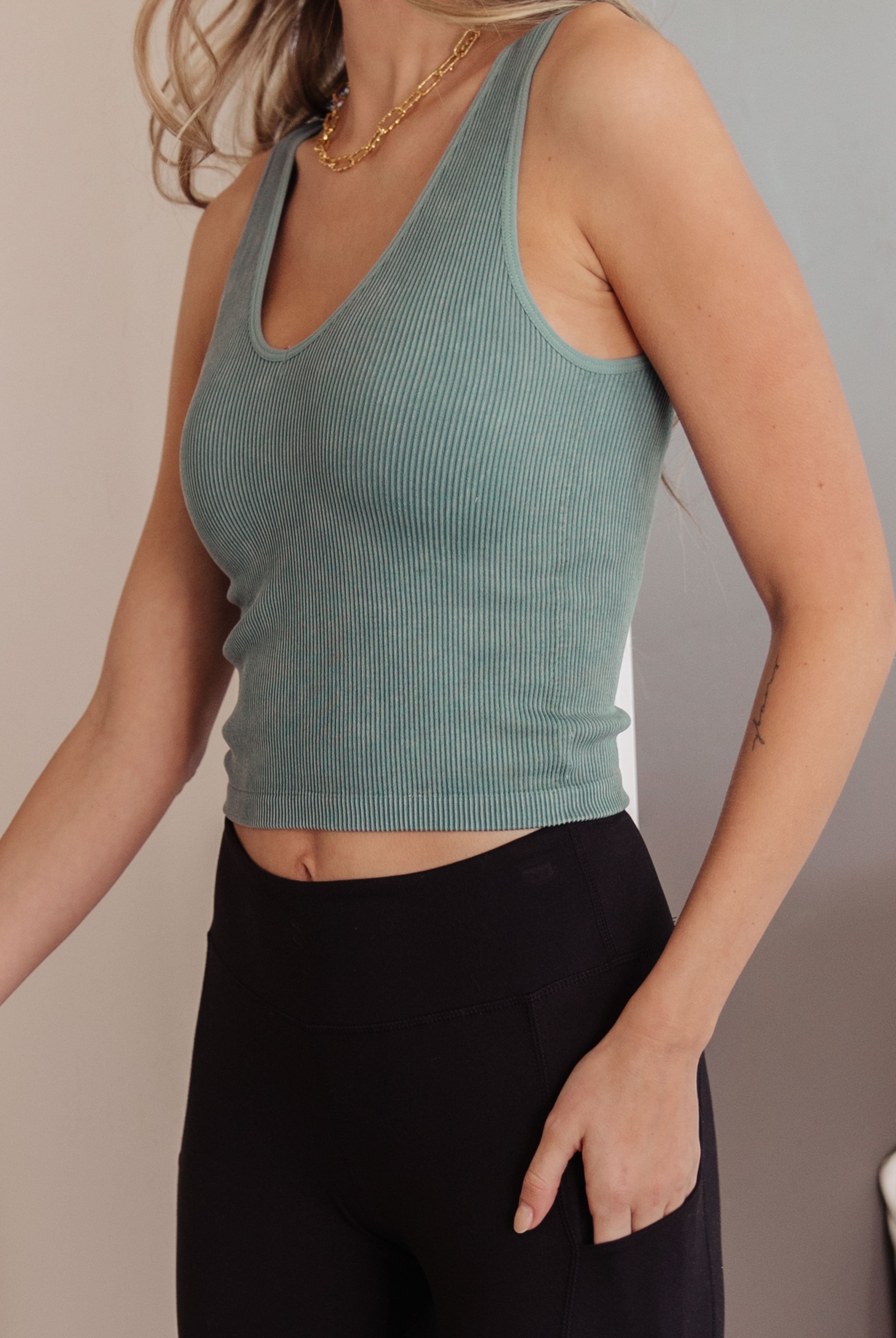 Fundamentals Ribbed Seamless Reversible Tank in Vintage Blue-Tanks-Krush Kandy, Women's Online Fashion Boutique Located in Phoenix, Arizona (Scottsdale Area)