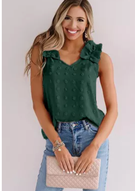 Swiss Dot Woven Sleeveless Top With Ruffled Straps-Short Sleeve Tops-Krush Kandy, Women's Online Fashion Boutique Located in Phoenix, Arizona (Scottsdale Area)