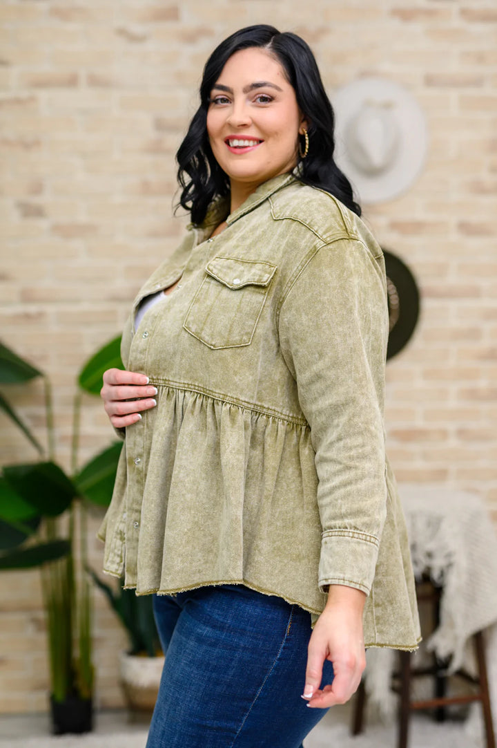 Green Tea Button Up Long Sleeve Top in Olive | S-3XL-Long Sleeve Tops-Krush Kandy, Women's Online Fashion Boutique Located in Phoenix, Arizona (Scottsdale Area)