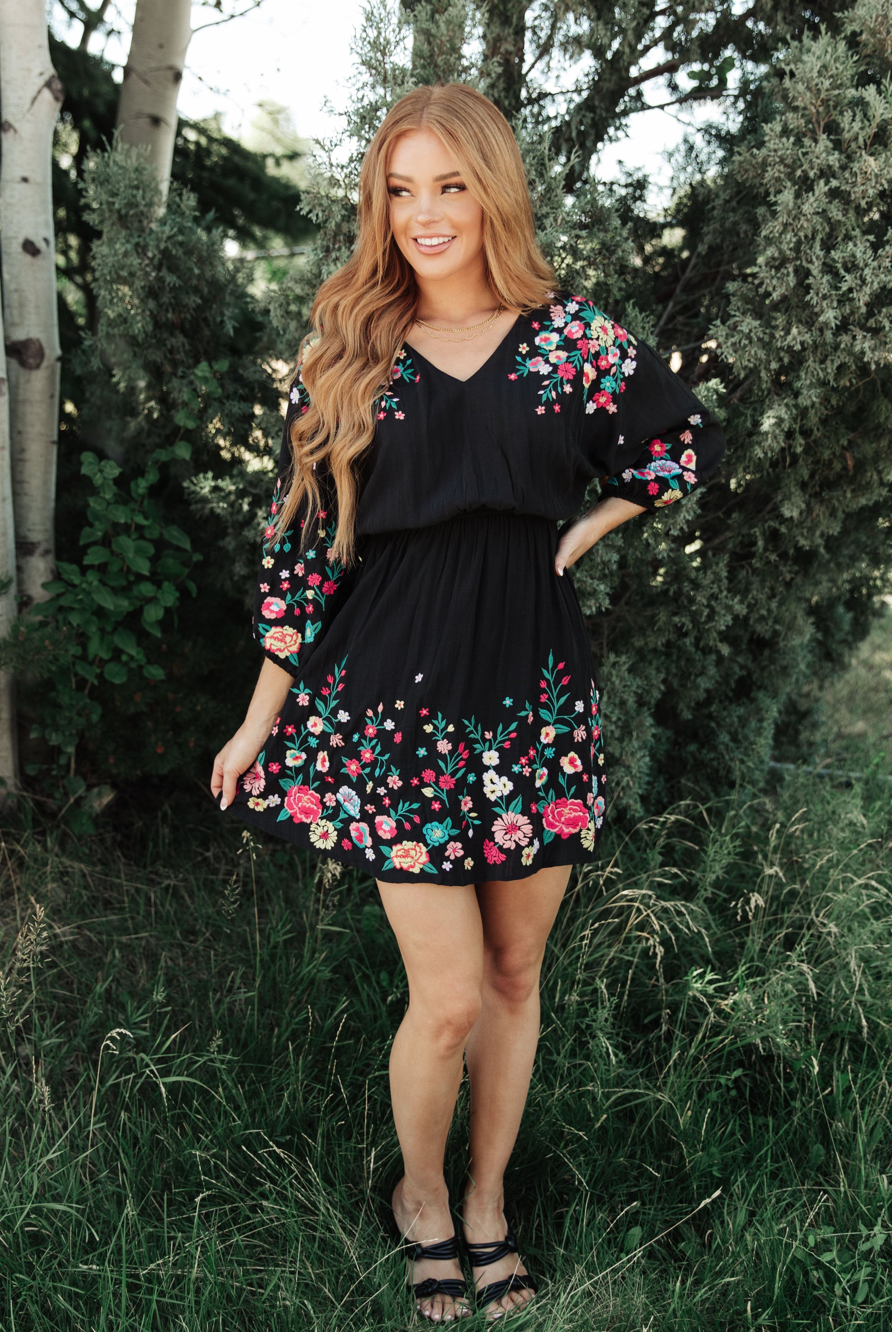 Happy To See You Floral Embroidered Dress-Dresses-Krush Kandy, Women's Online Fashion Boutique Located in Phoenix, Arizona (Scottsdale Area)