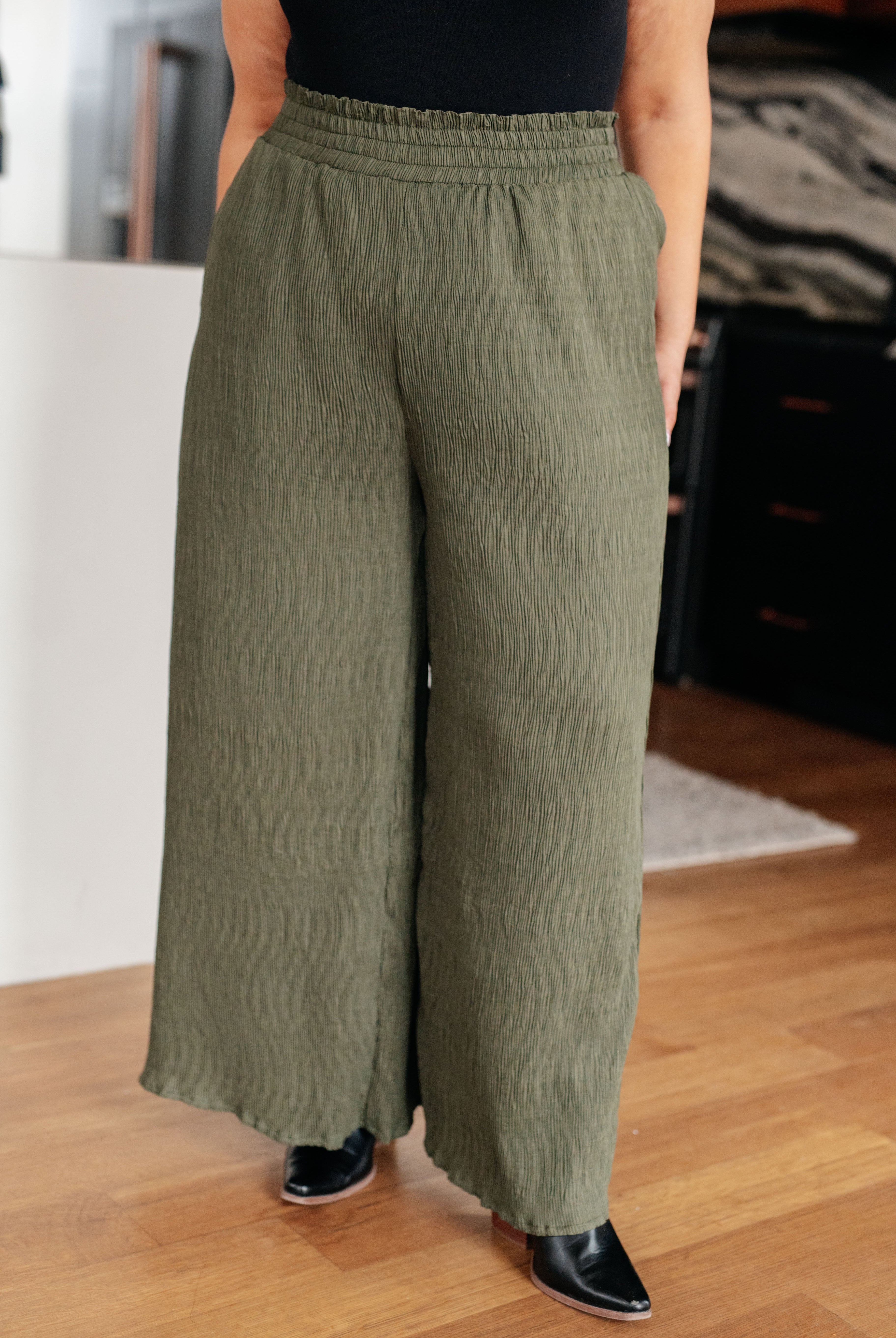 Harmony High Rise Wide Pants in Olive-Pants-Krush Kandy, Women's Online Fashion Boutique Located in Phoenix, Arizona (Scottsdale Area)