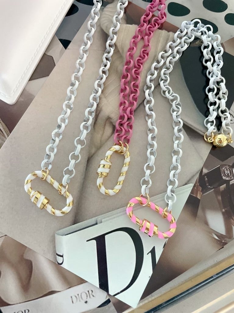 Candy Stripe Enamel Magnetic Necklace-Necklaces-Krush Kandy, Women's Online Fashion Boutique Located in Phoenix, Arizona (Scottsdale Area)