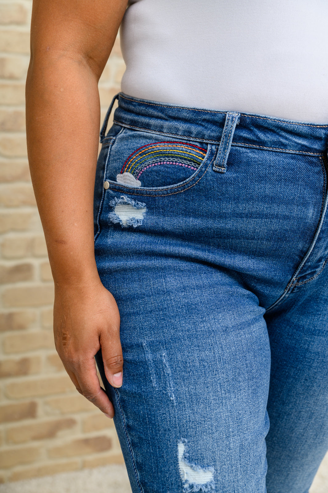 Judy Blue Hi-Rise Rainbow Embroidery Cropped Straight Leg Jeans-Jeans-Krush Kandy, Women's Online Fashion Boutique Located in Phoenix, Arizona (Scottsdale Area)