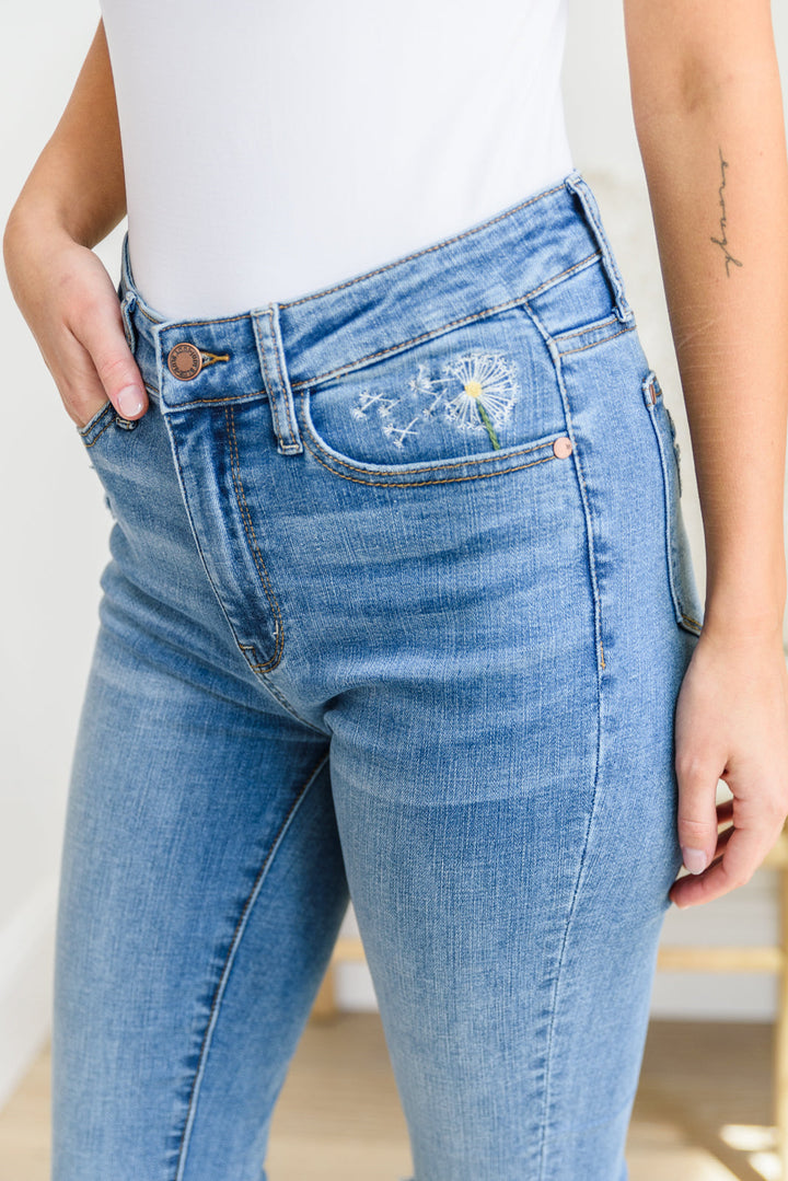 Judy Blue Hi-waisted Dandelion Embroidery Skinny-Jeans-Krush Kandy, Women's Online Fashion Boutique Located in Phoenix, Arizona (Scottsdale Area)