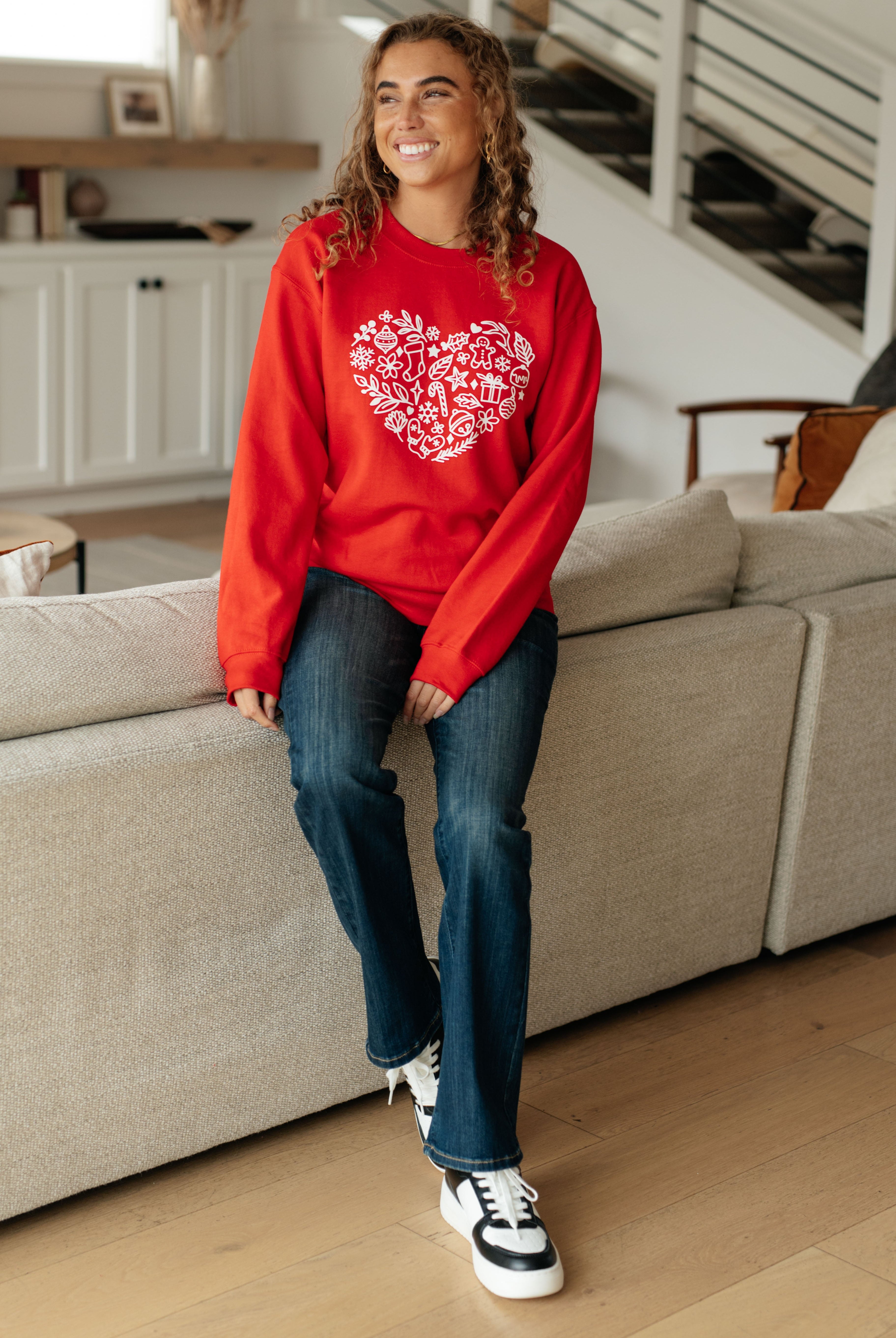 Holiday Heart Sweatshirt-Sweatshirts-Krush Kandy, Women's Online Fashion Boutique Located in Phoenix, Arizona (Scottsdale Area)