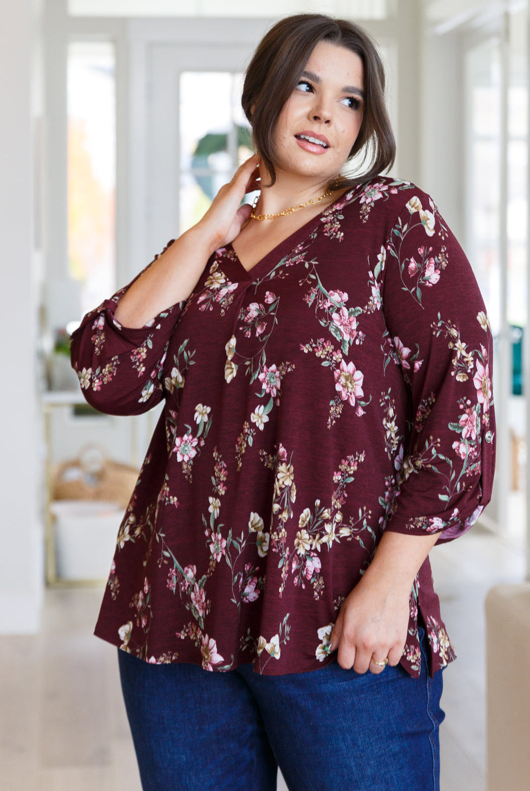 Hometown Classic Top in Wine Floral-Long Sleeve Tops-Krush Kandy, Women's Online Fashion Boutique Located in Phoenix, Arizona (Scottsdale Area)