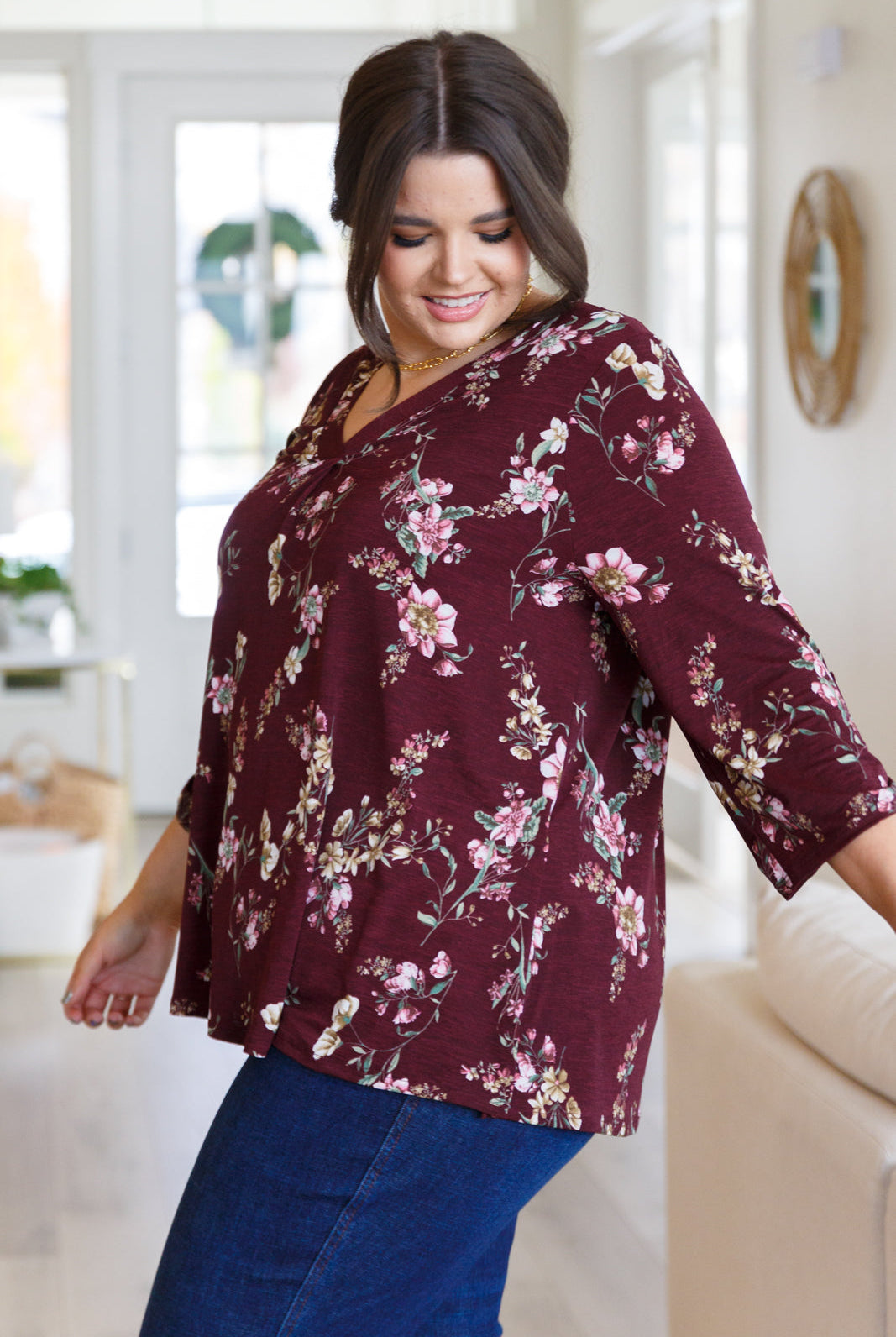 Hometown Classic Top in Wine Floral-Long Sleeve Tops-Krush Kandy, Women's Online Fashion Boutique Located in Phoenix, Arizona (Scottsdale Area)