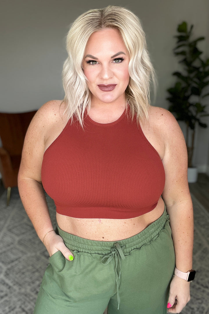 Ribbed Seamless High Neck Cropped Cami Rust-Tanks-Krush Kandy, Women's Online Fashion Boutique Located in Phoenix, Arizona (Scottsdale Area)