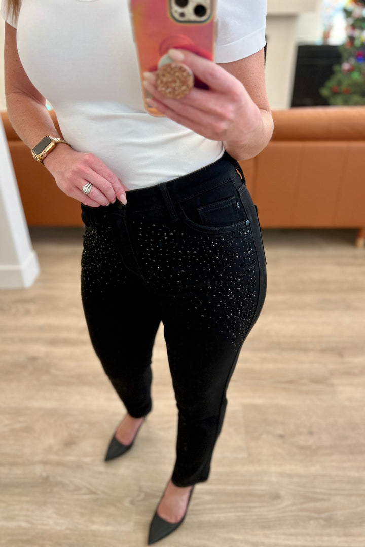Reese Rhinestone Slim Fit Jeans in Black-Jeans-Krush Kandy, Women's Online Fashion Boutique Located in Phoenix, Arizona (Scottsdale Area)