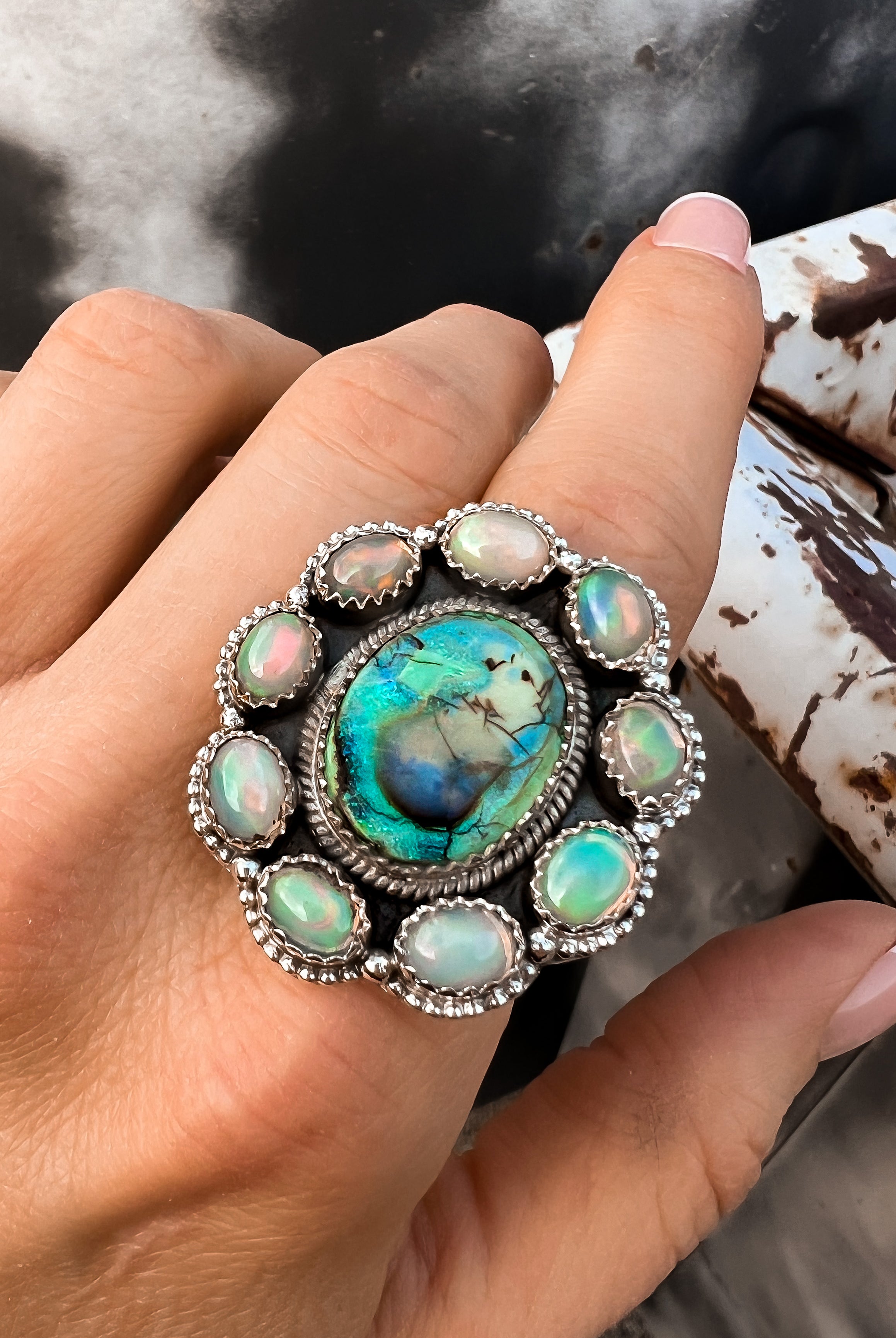 Sterling Opal & Ethiopian Opal Cluster Ring-Rings-Krush Kandy, Women's Online Fashion Boutique Located in Phoenix, Arizona (Scottsdale Area)