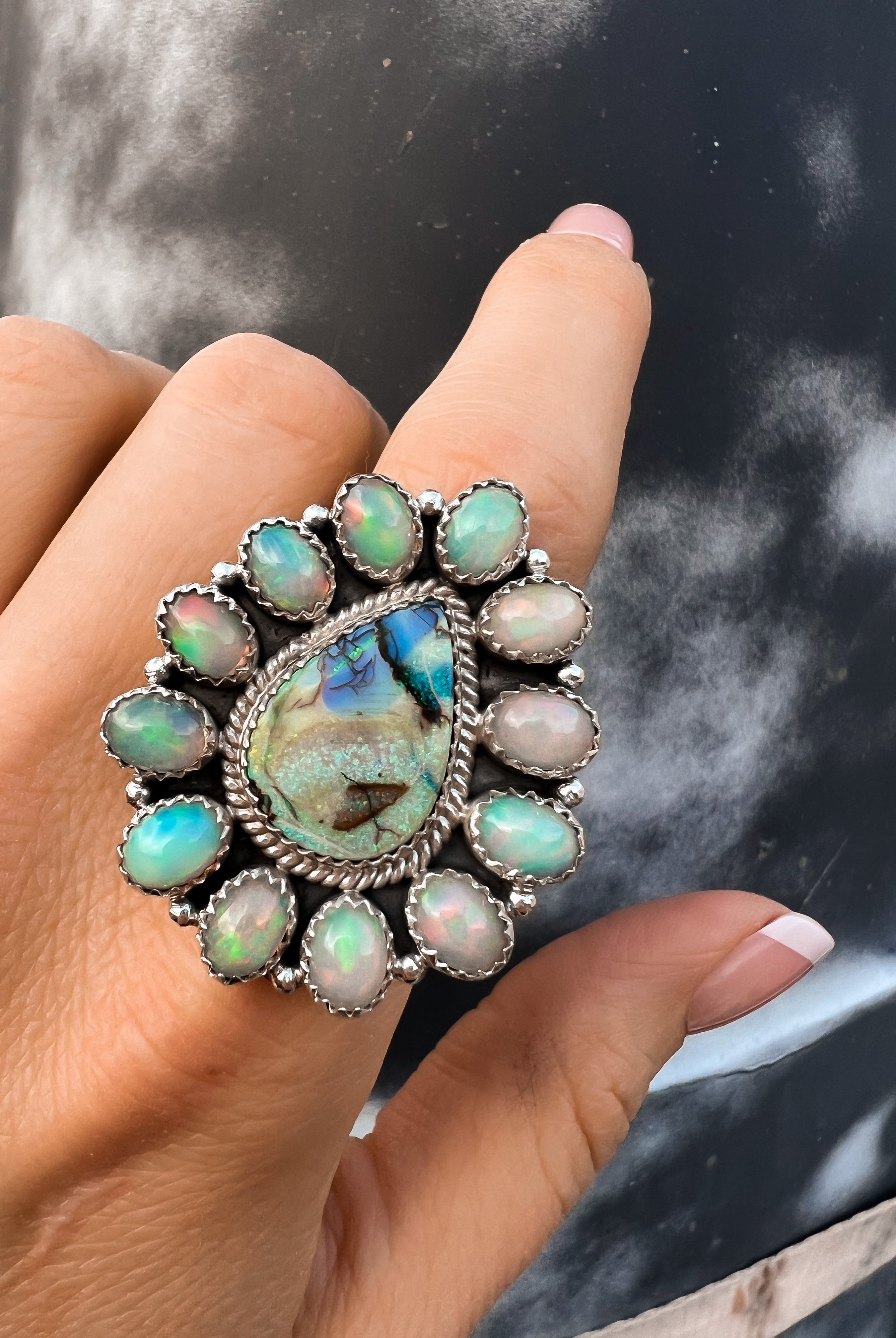 Sterling Opal & Ethiopian Opal Cluster Ring-Rings-Krush Kandy, Women's Online Fashion Boutique Located in Phoenix, Arizona (Scottsdale Area)