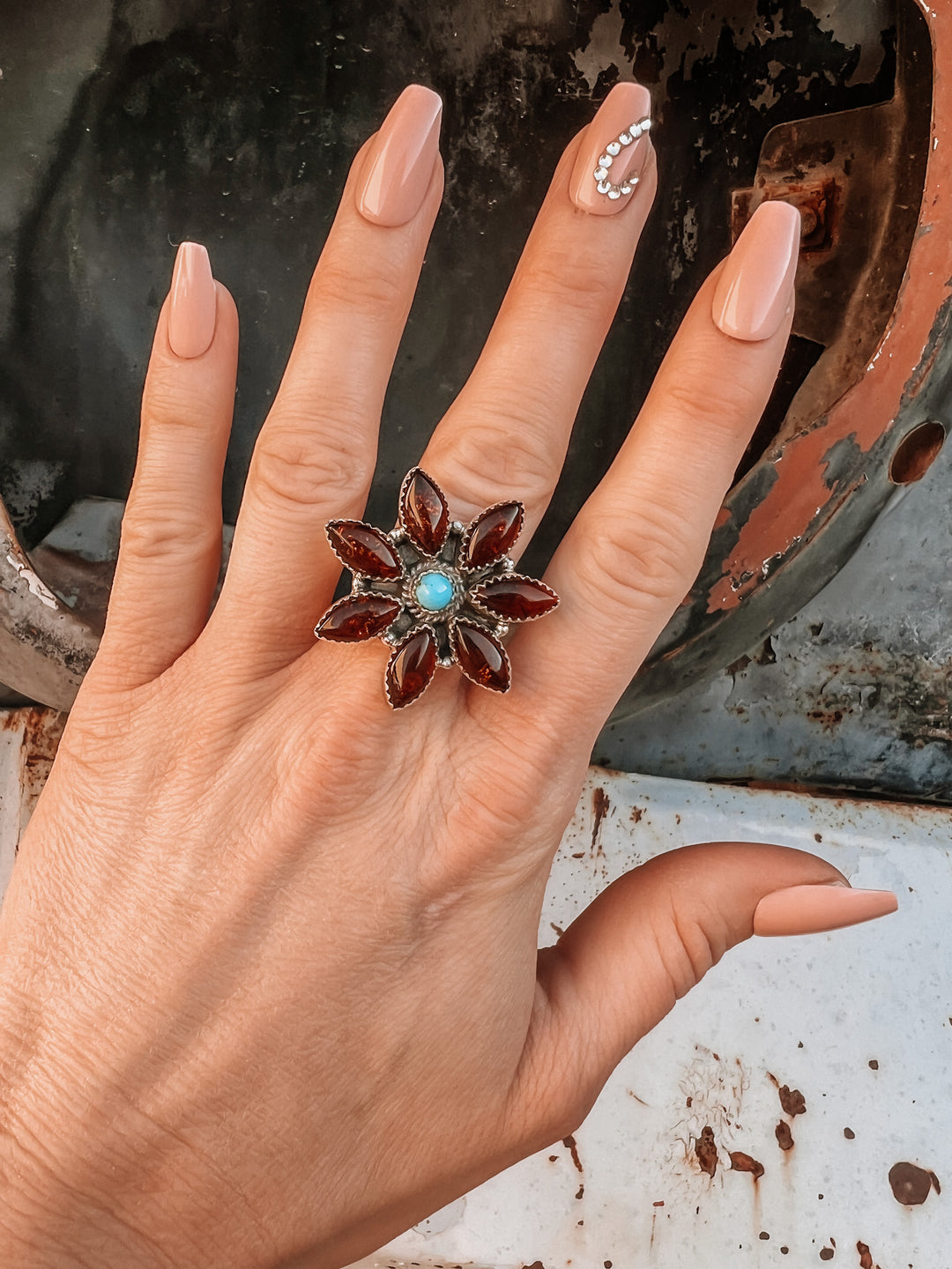 Amber and Turquoise Daisy Flower Ring-Rings-Krush Kandy, Women's Online Fashion Boutique Located in Phoenix, Arizona (Scottsdale Area)