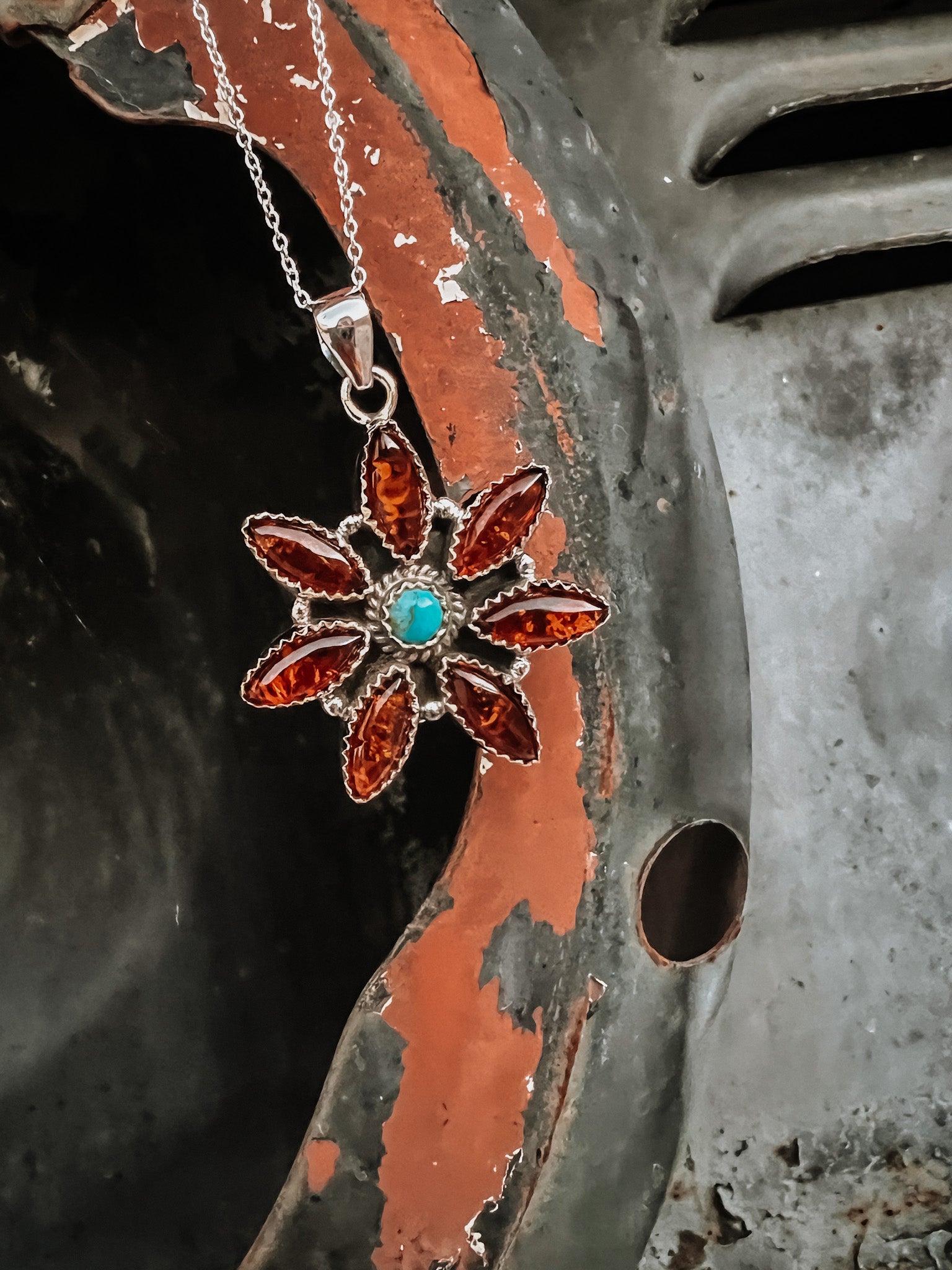 Amber and Turquoise Daisy Flower Necklace-Necklaces-Krush Kandy, Women's Online Fashion Boutique Located in Phoenix, Arizona (Scottsdale Area)