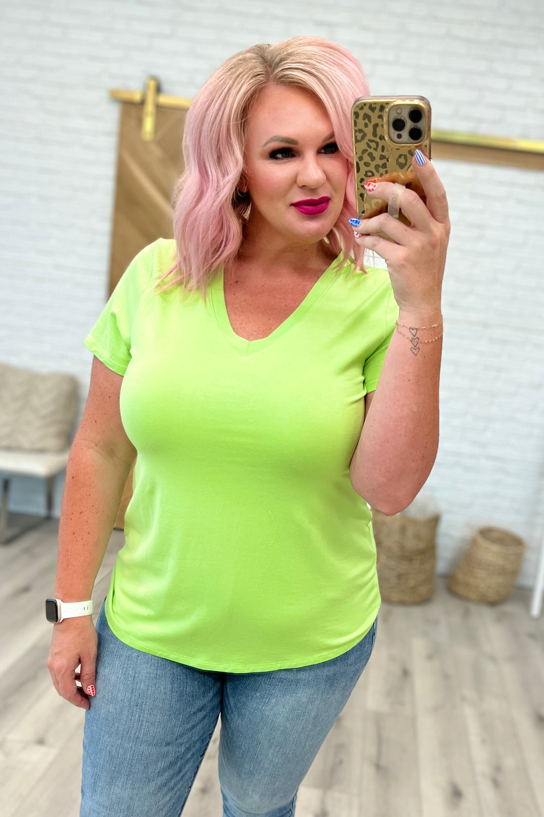 V-Neck Slim Short Sleeve Top in Lime-Short Sleeve Tops-Krush Kandy, Women's Online Fashion Boutique Located in Phoenix, Arizona (Scottsdale Area)