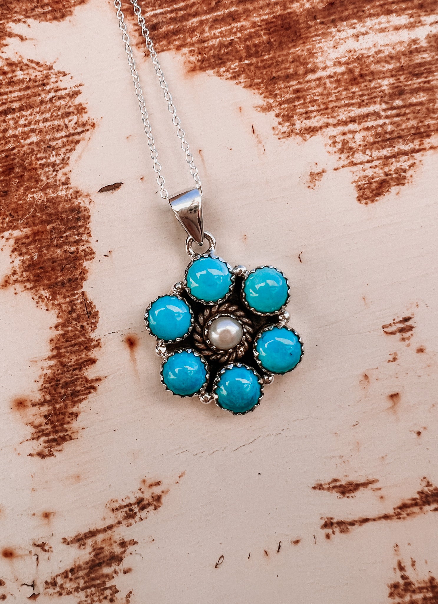 Stella Fashion Necklace With Turquoise Flower Cluster Pendant - 18