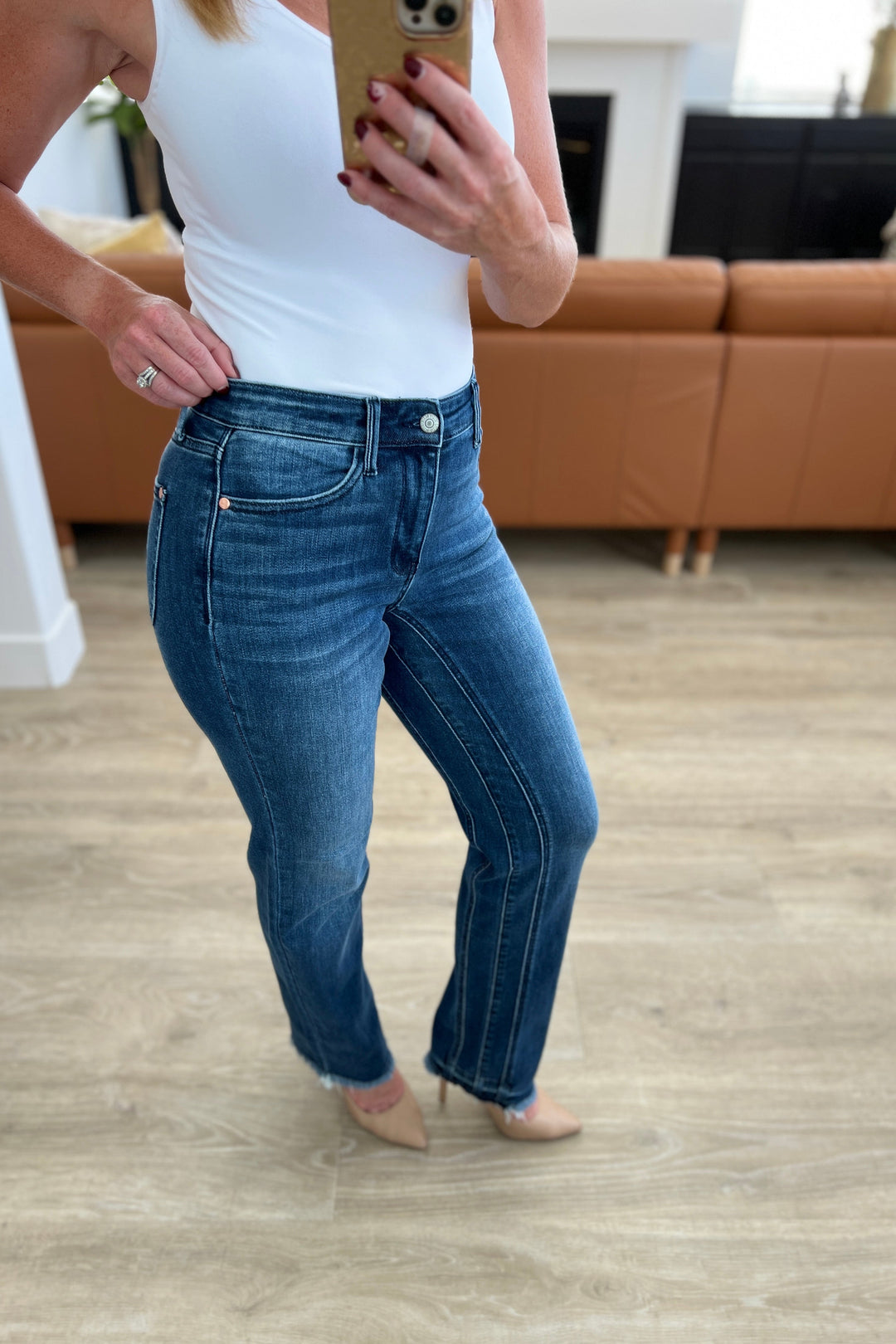 Judy Blue Ruth High Rise Release Hem Straight Jeans-Jeans-Krush Kandy, Women's Online Fashion Boutique Located in Phoenix, Arizona (Scottsdale Area)