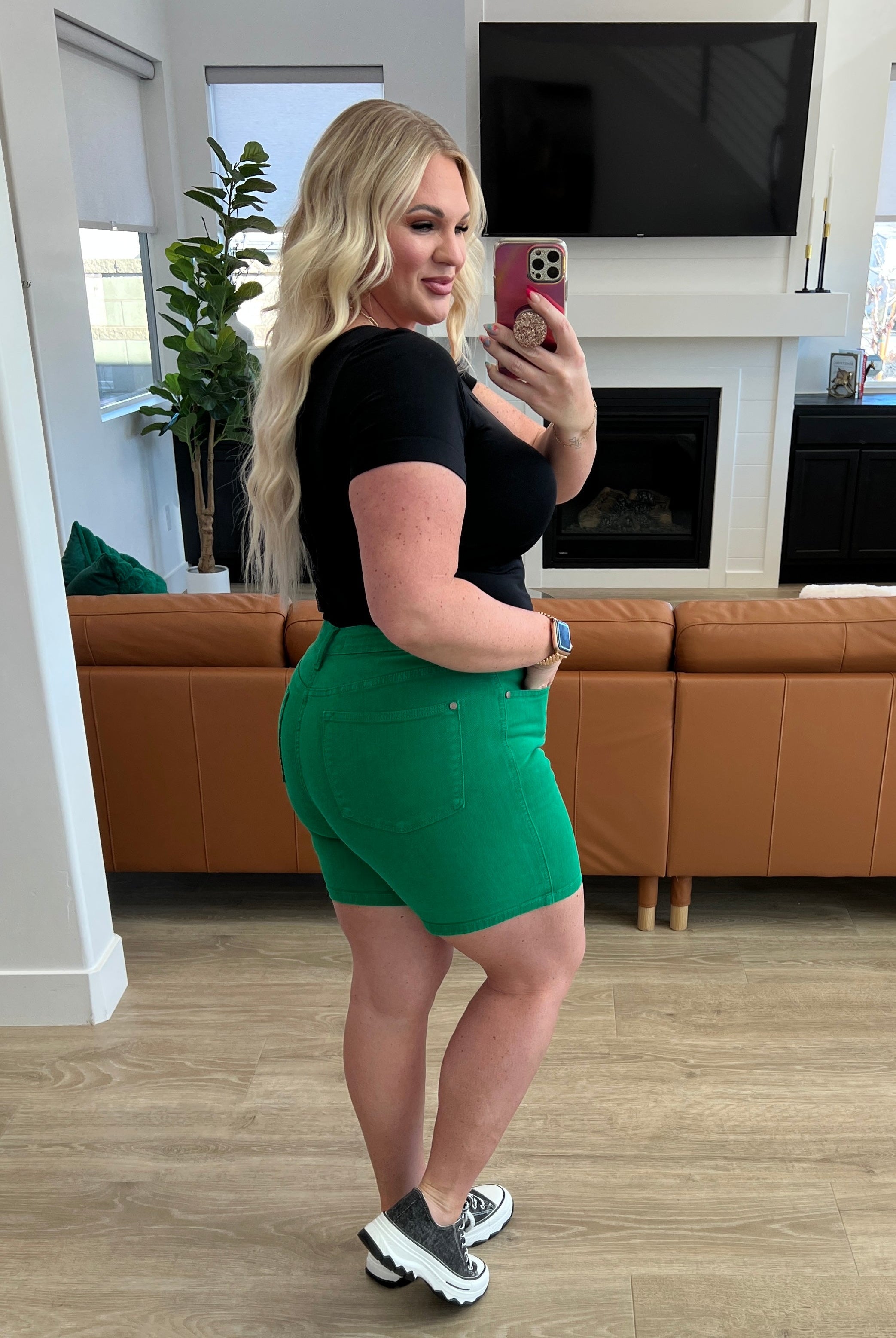 Jenna High Rise Control Top Cuffed Shorts in Green-Jeans-Krush Kandy, Women's Online Fashion Boutique Located in Phoenix, Arizona (Scottsdale Area)