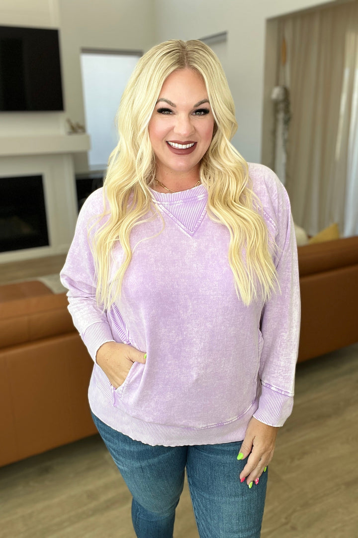 Acid Wash French Terry Pullover in Lavender-Pullovers-Krush Kandy, Women's Online Fashion Boutique Located in Phoenix, Arizona (Scottsdale Area)