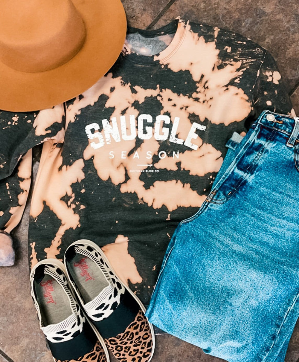 Snuggle Season Bleached Sweatshirt-Graphic Tees-Krush Kandy, Women's Online Fashion Boutique Located in Phoenix, Arizona (Scottsdale Area)