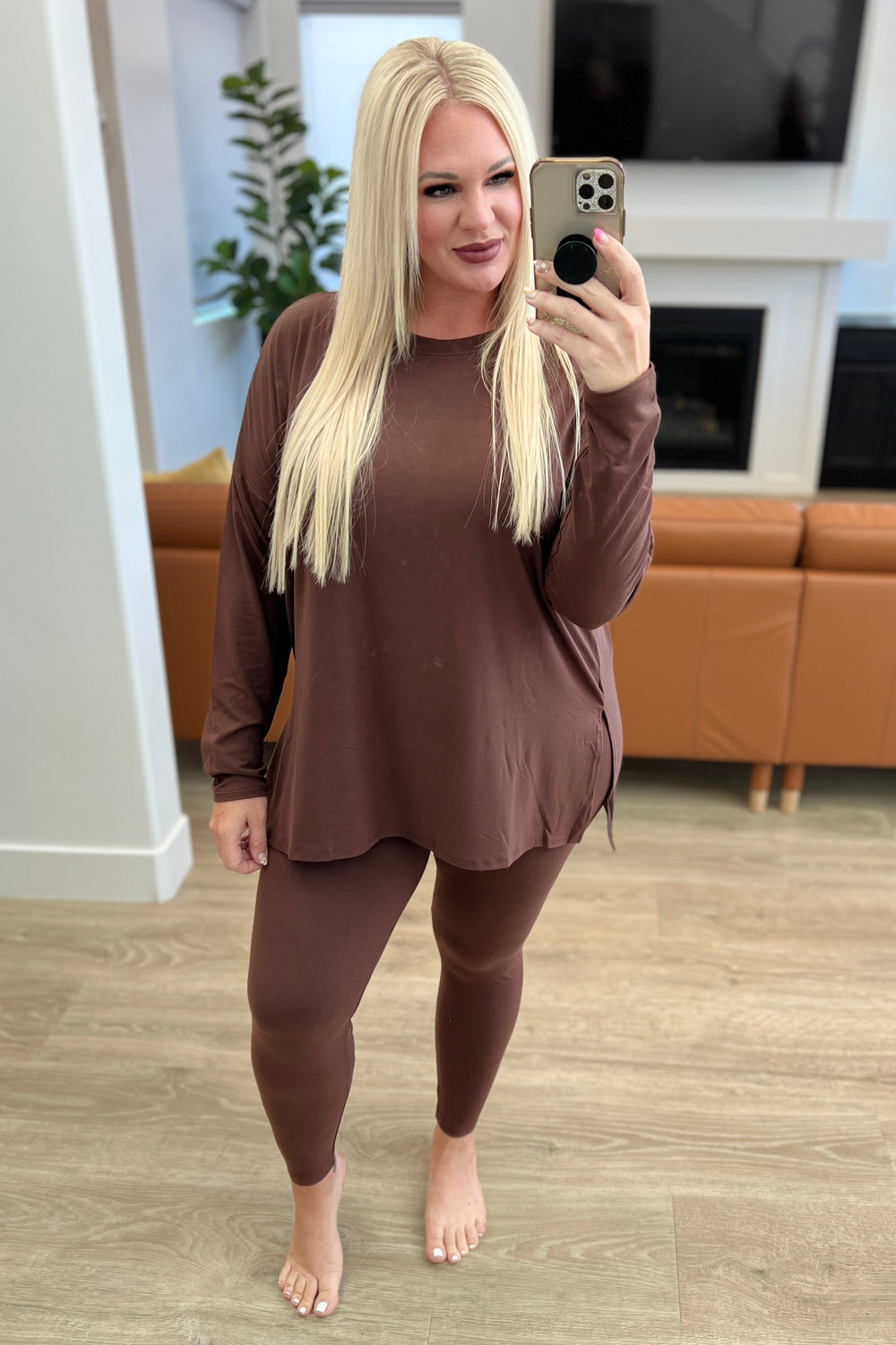 Buttery Soft Long Sleeve Loungewear Set in Mahogany-2 Piece Outfit Sets-Krush Kandy, Women's Online Fashion Boutique Located in Phoenix, Arizona (Scottsdale Area)