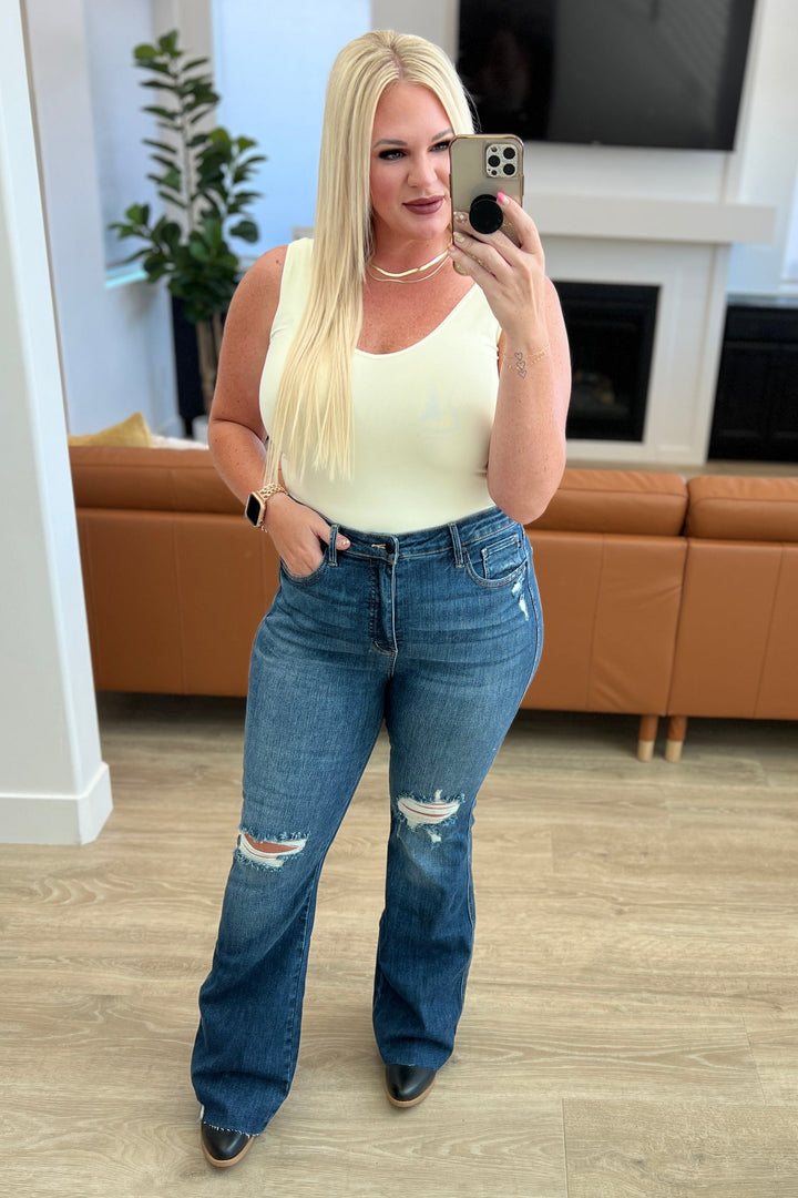 Judy Blue Cassandra High Rise Control Top Distressed Flare Jeans-Jeans-Krush Kandy, Women's Online Fashion Boutique Located in Phoenix, Arizona (Scottsdale Area)